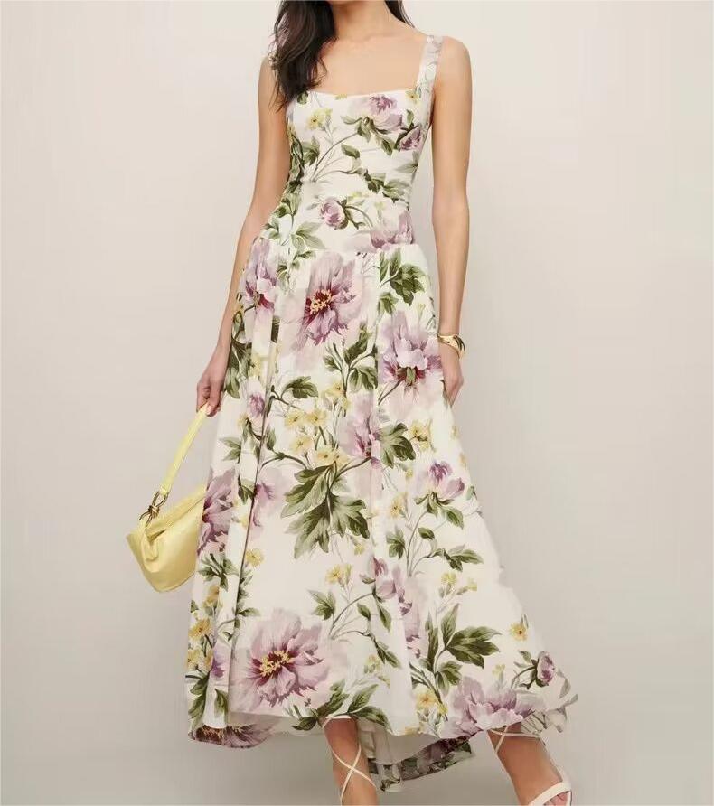 French Vintage Print Midi Dress
