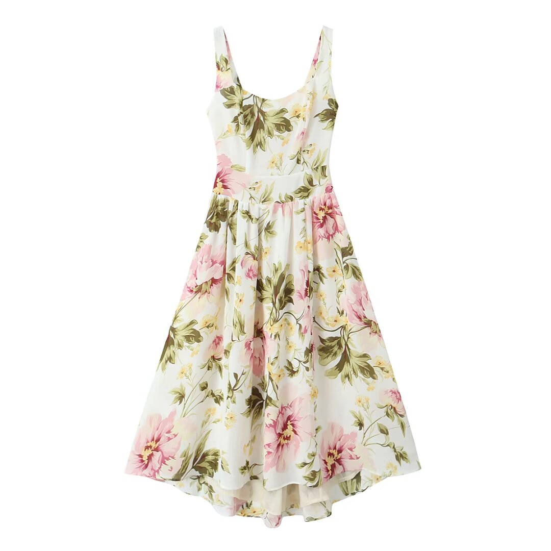 French Vintage Print Midi Dress