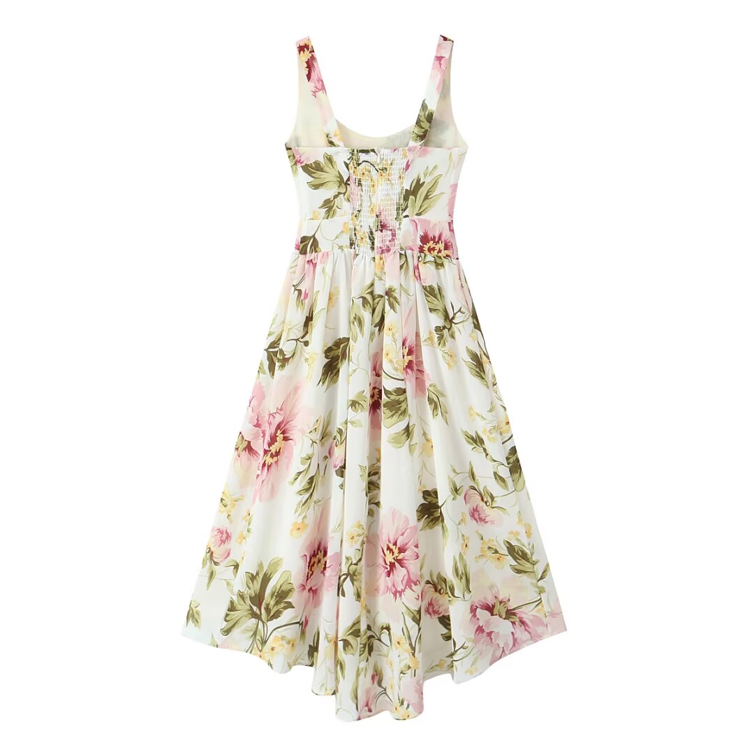 French Vintage Print Midi Dress
