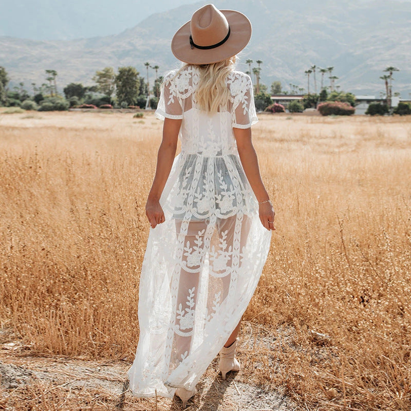 Lace Embroidery Beach Cover-up