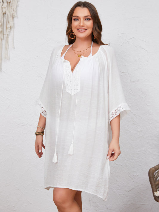 White V neck Loose Curvy Cover-up