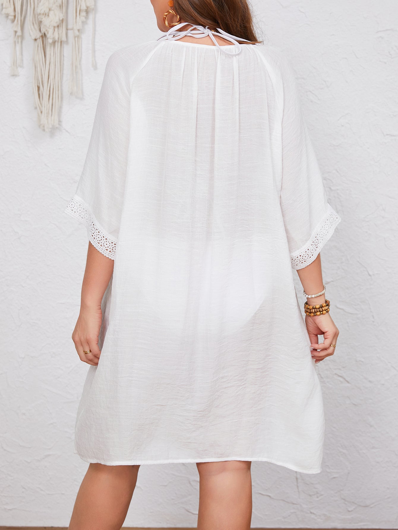 White V neck Loose Curvy Cover-up