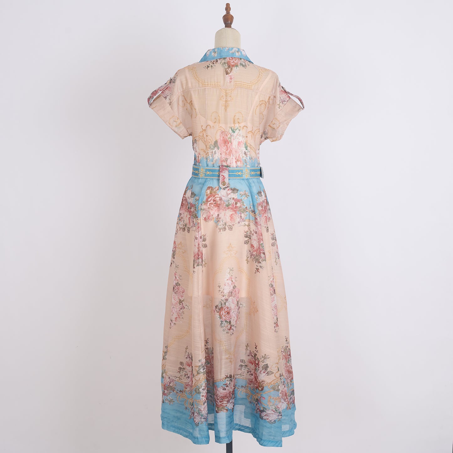Printed Lapel Single Breasted A Line Dress w/ Belt