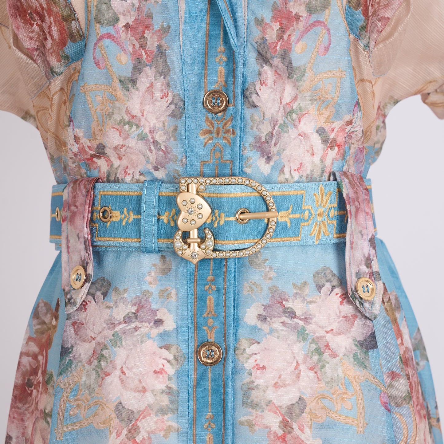 Printed Lapel Single Breasted A Line Dress w/ Belt