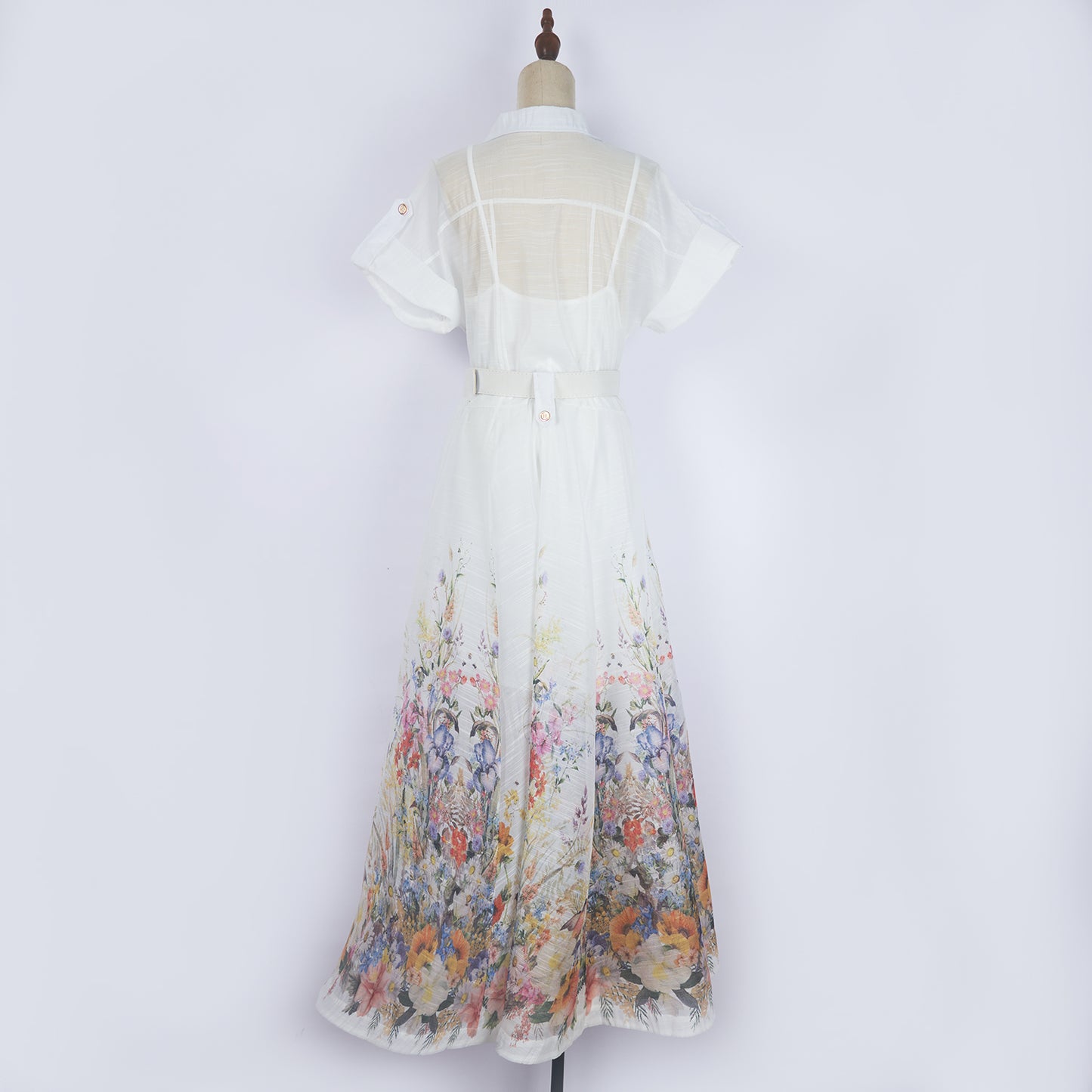 Printed Lapel Single Breasted A Line Dress w/ Belt