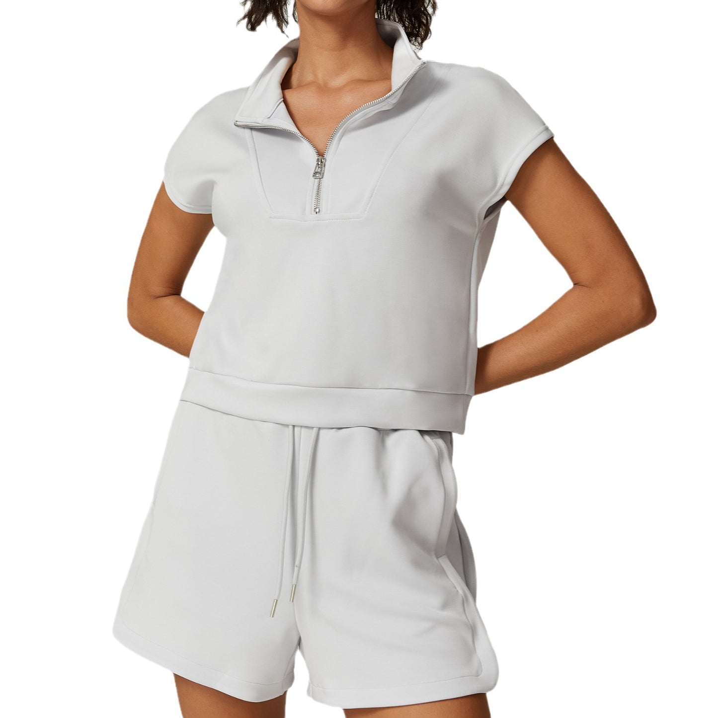 Stone Washed Half Zipper Shirt & Shorts