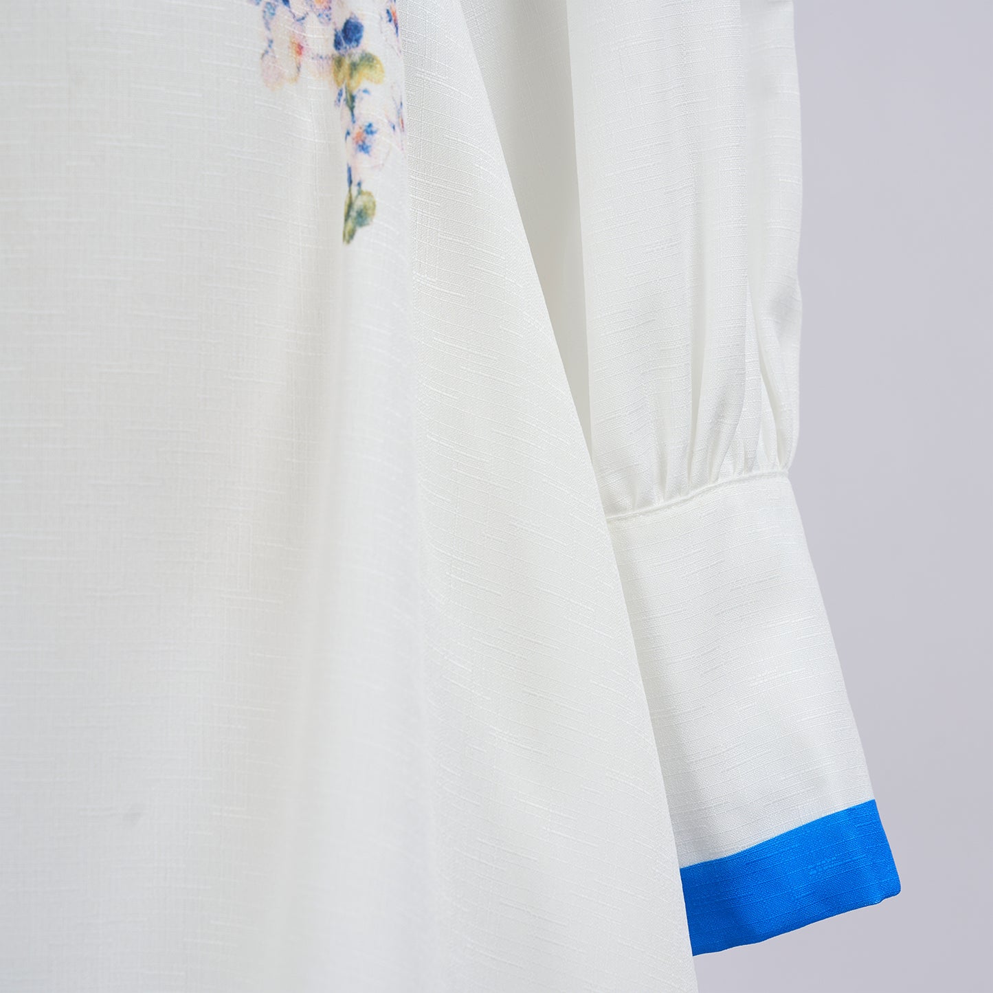 Summer Blue Floral Lapel Long Sleeve Dress w/ Belt