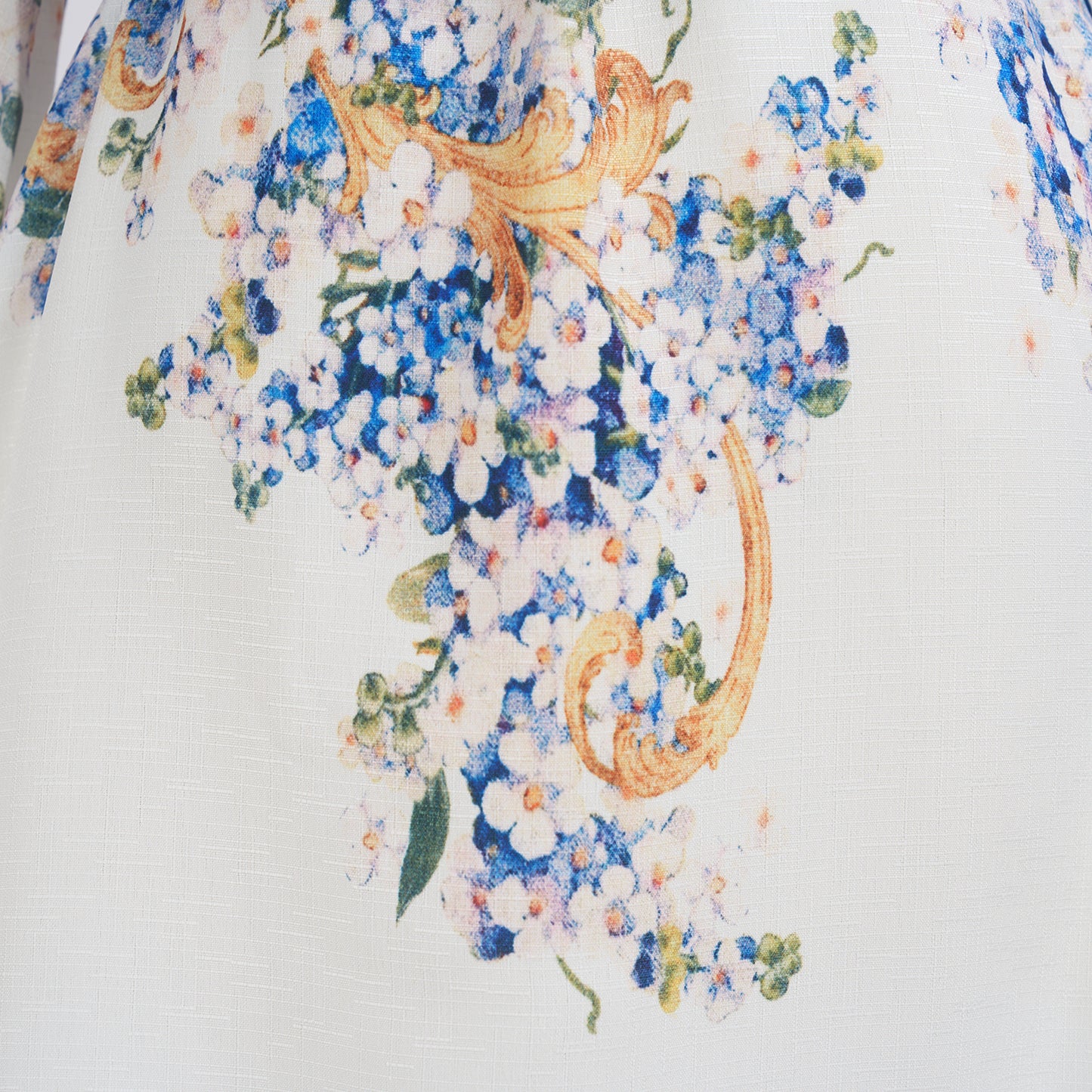 Summer Blue Floral Lapel Long Sleeve Dress w/ Belt