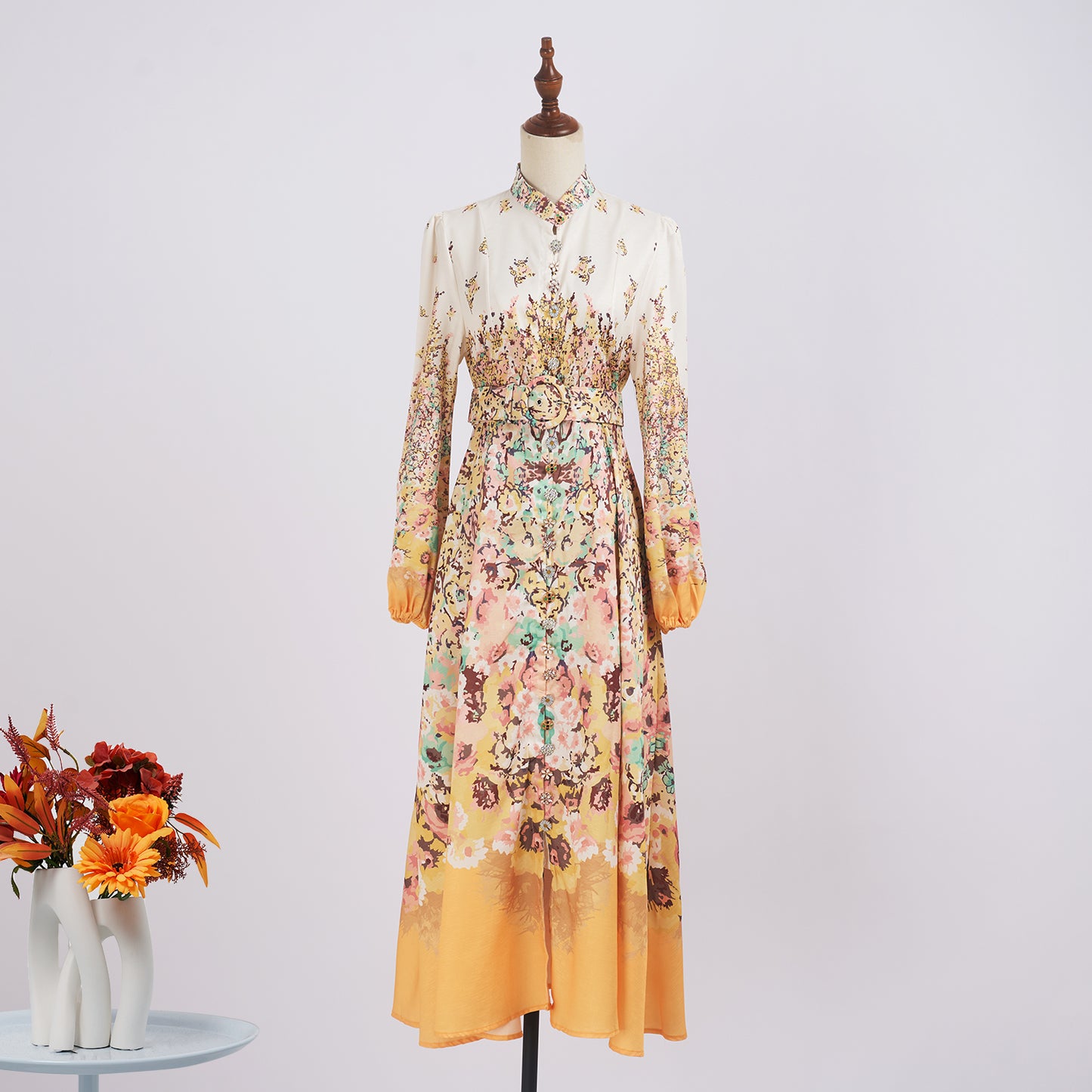 Luxury Button Pocket Mid Length Dress w/ Belt