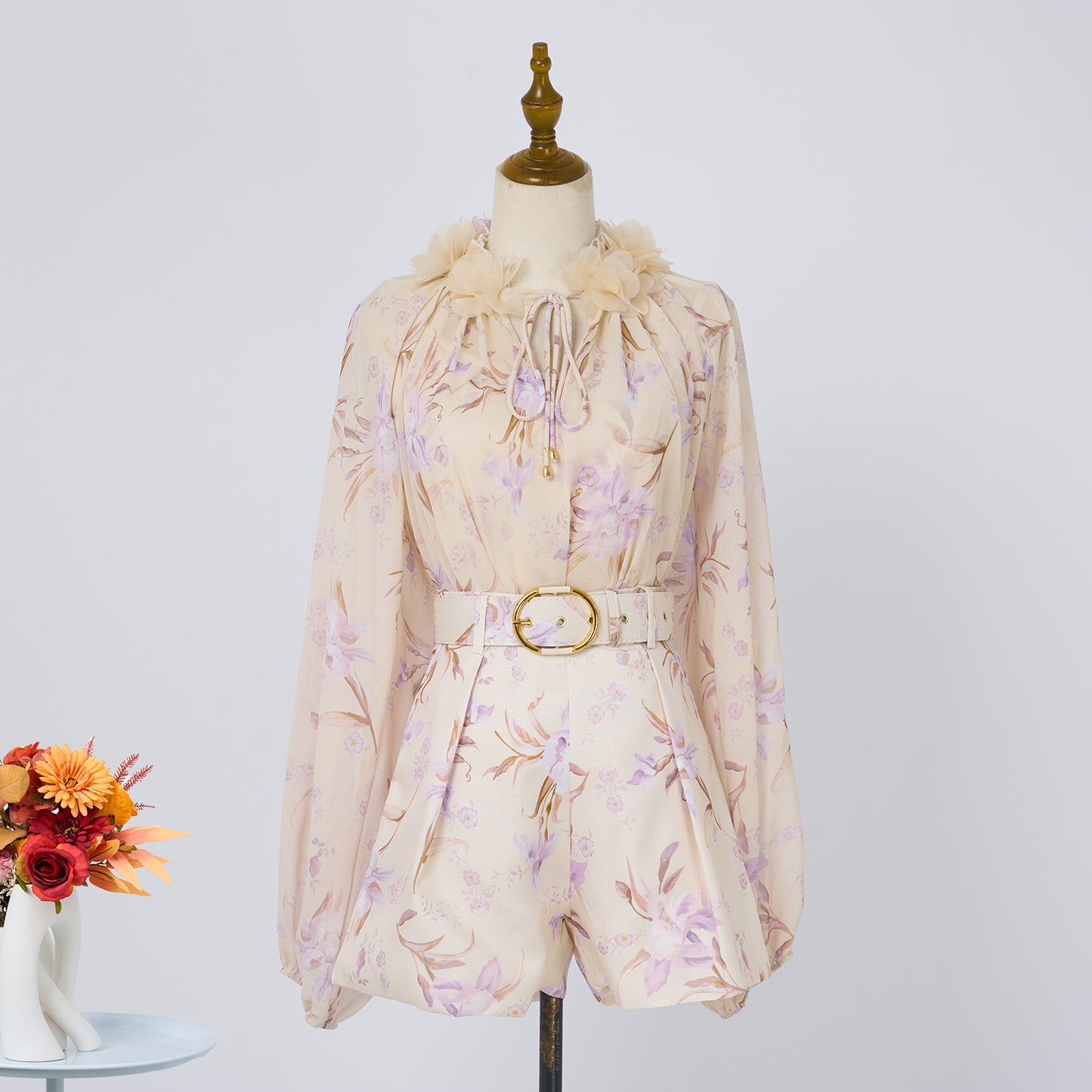 Spring Floral Top High Waisted Shorts Set