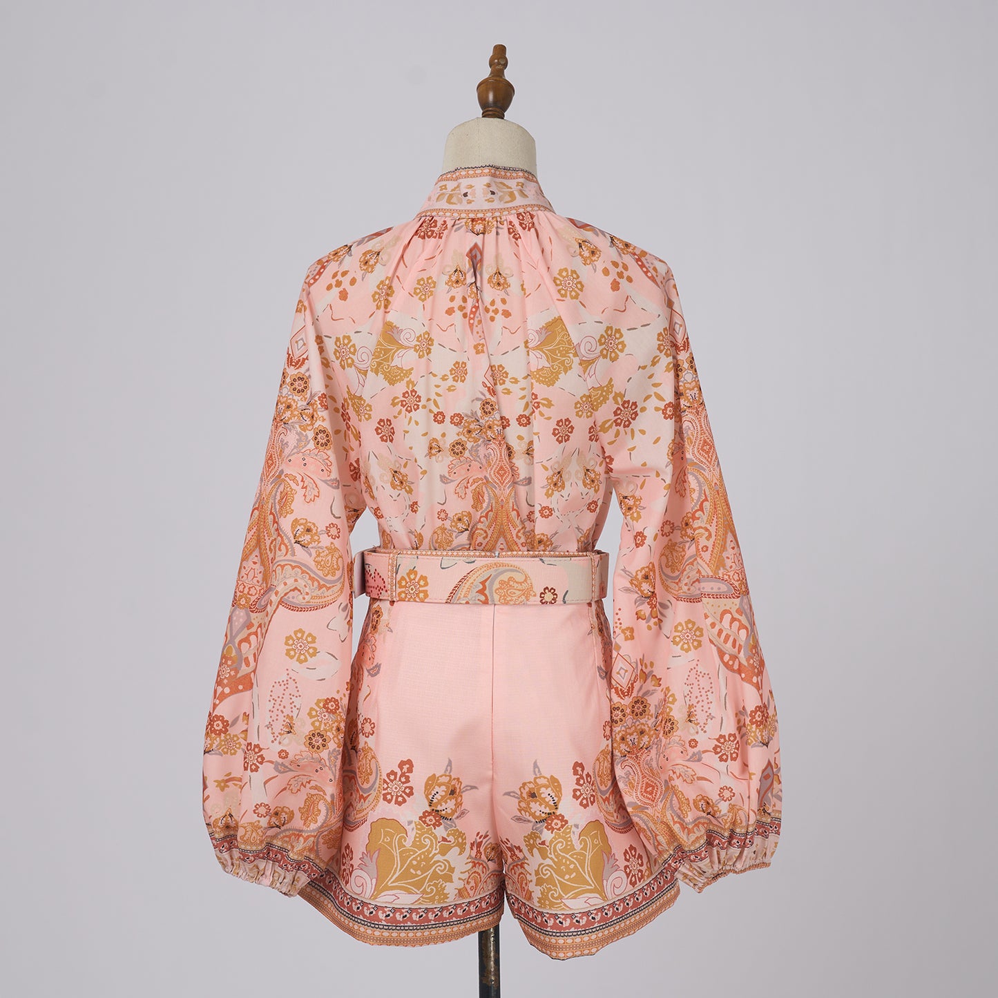 Long Sleeve Button Blouse & Shorts Set