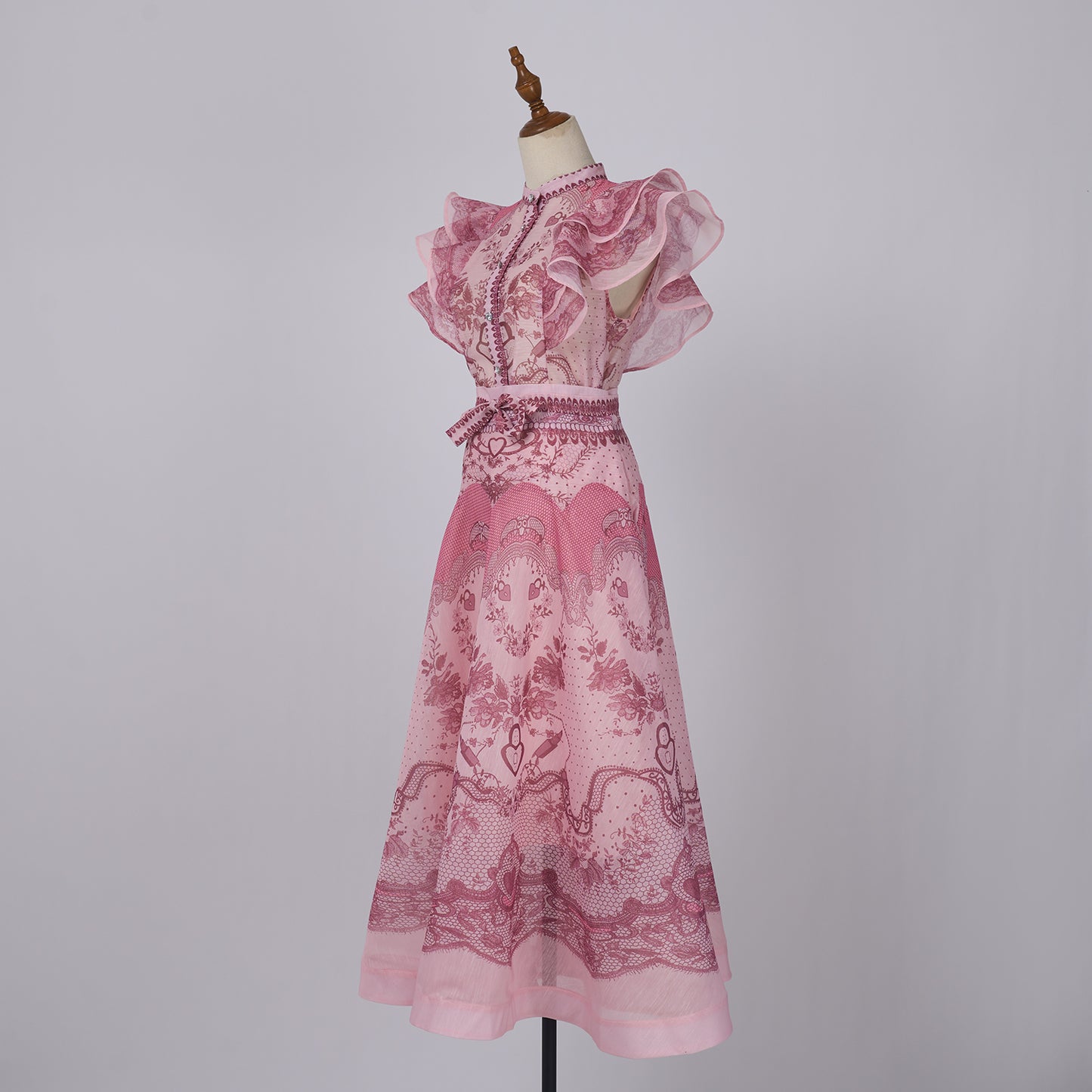 Sleeveless Stand-Up Collar & Ruffled Skirt Set
