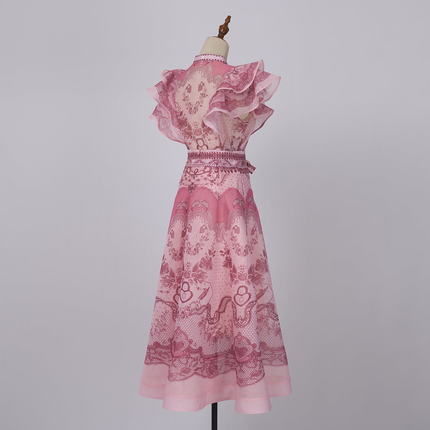 Sleeveless Stand-Up Collar & Ruffled Skirt Set