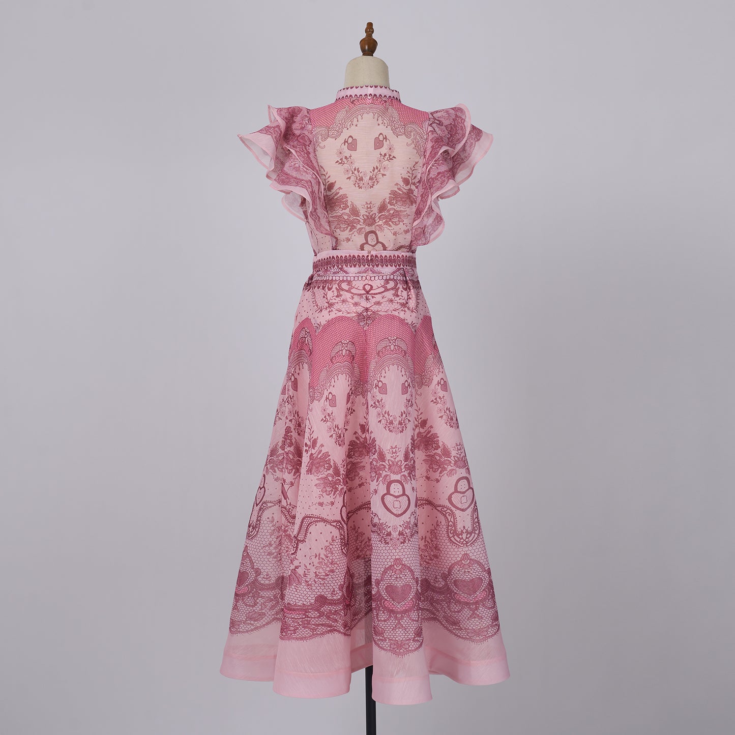 Sleeveless Stand-Up Collar & Ruffled Skirt Set