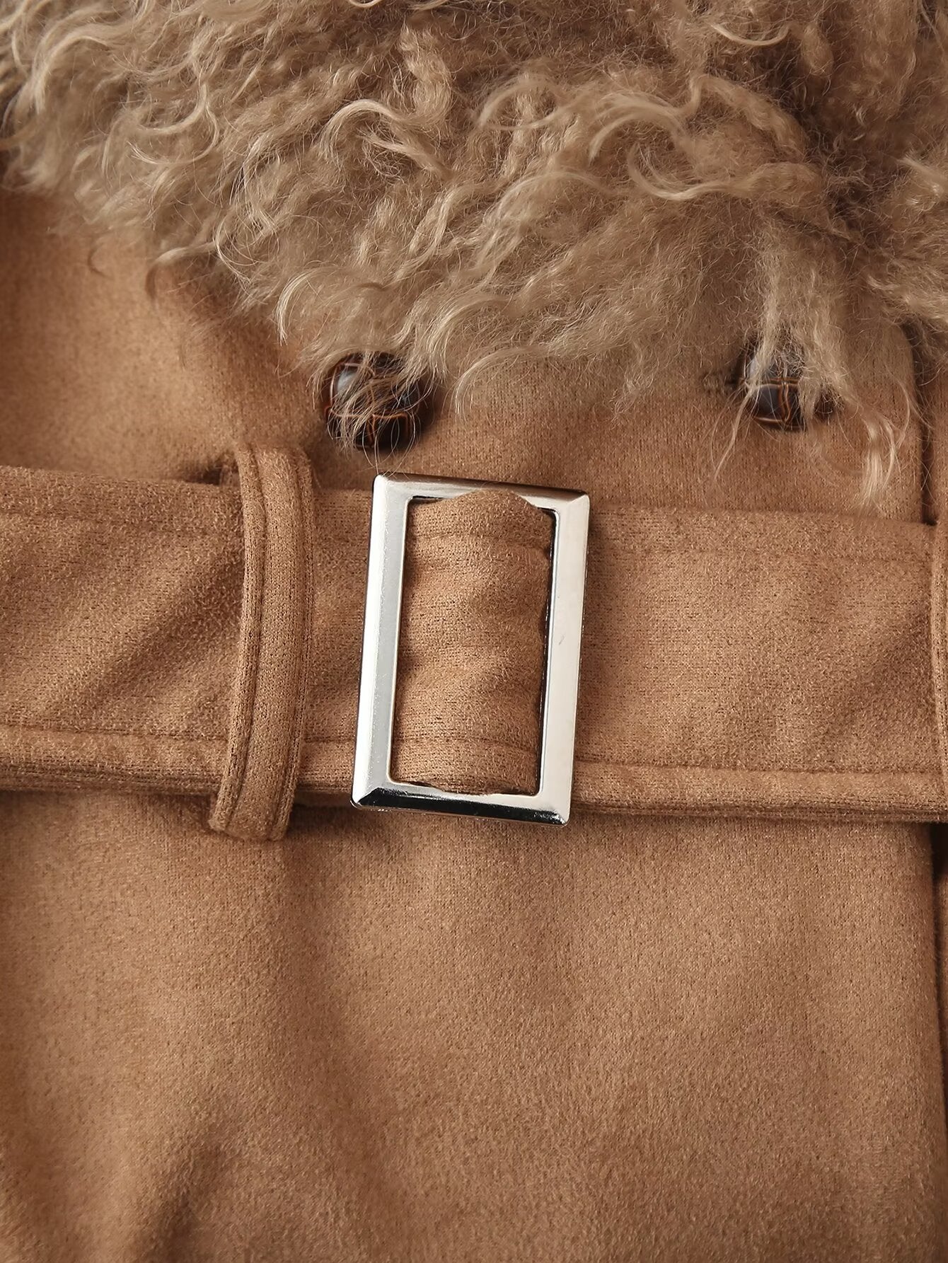 Faux Fur Trim Coat w/ Belt
