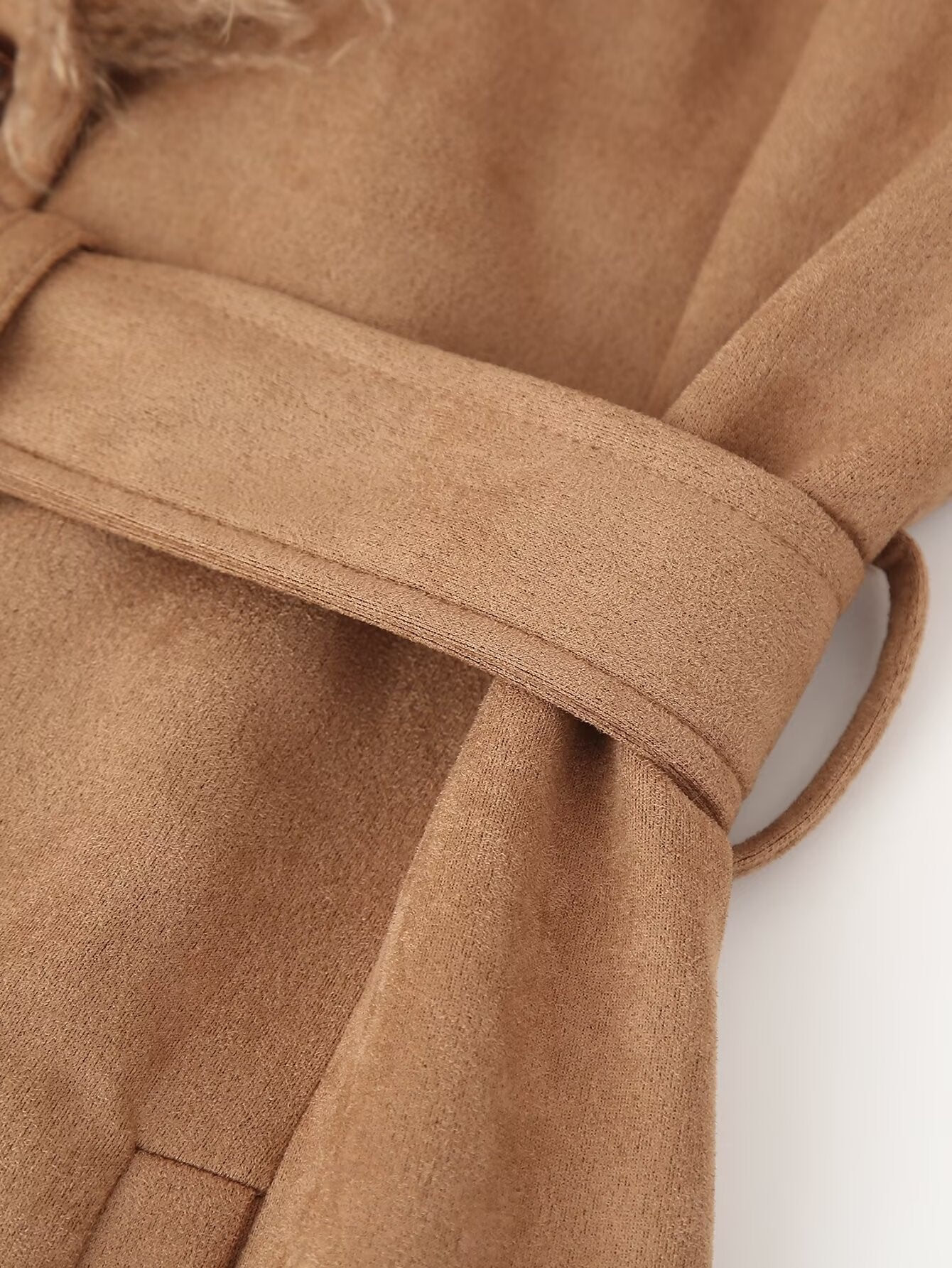 Faux Fur Trim Coat w/ Belt