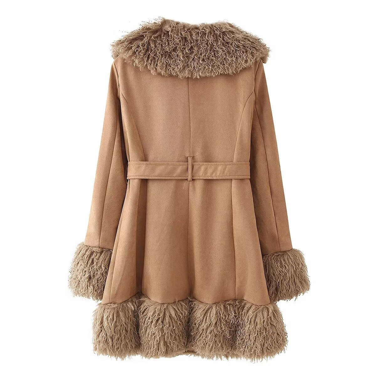Faux Fur Trim Coat w/ Belt