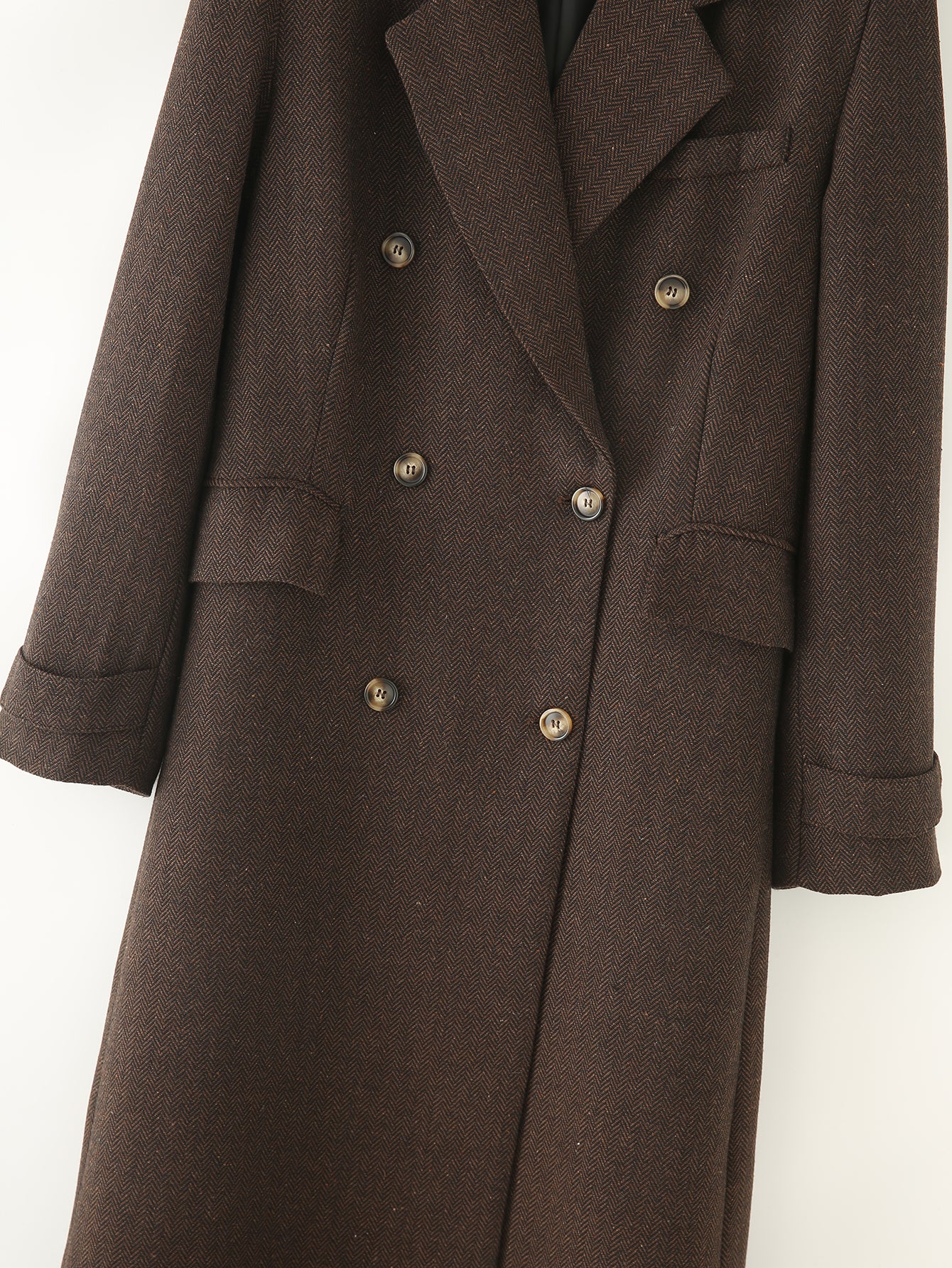 Herringbone Twill Double Breasted Coat