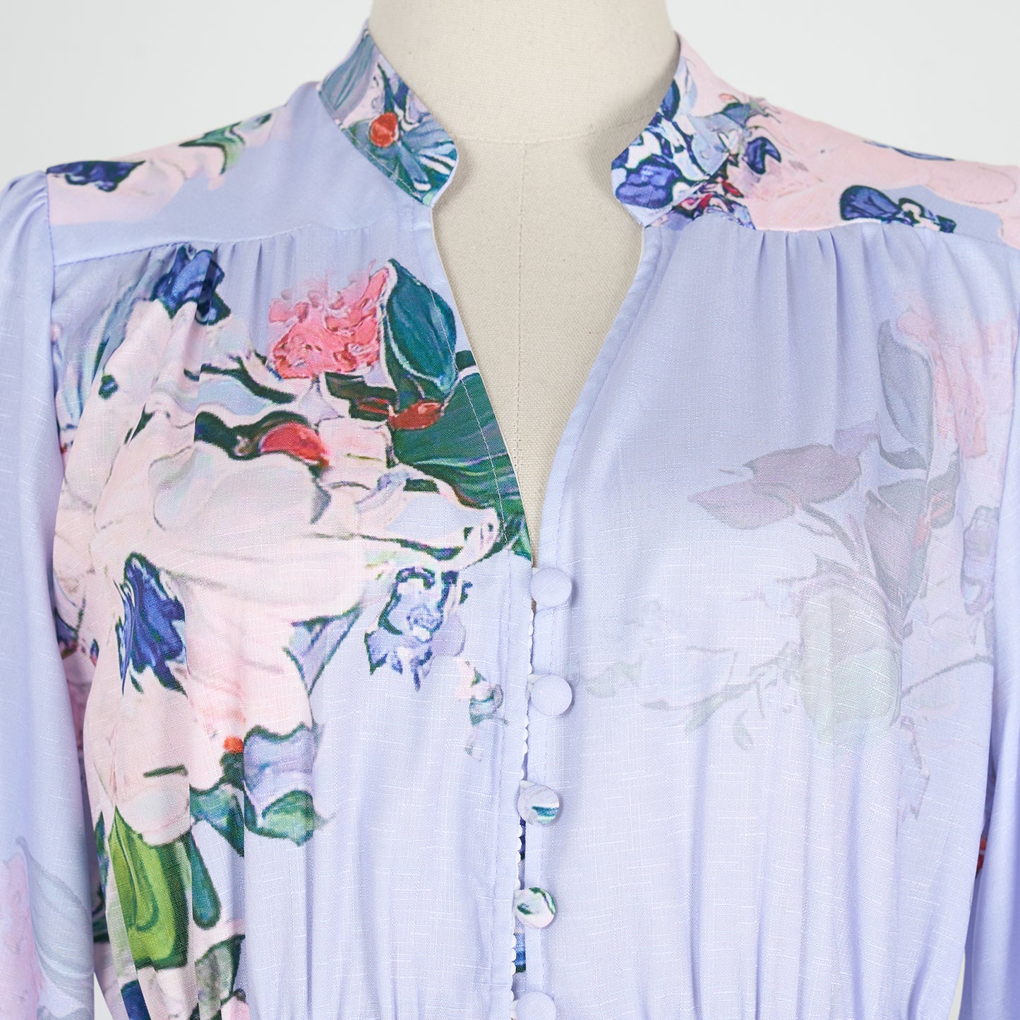 V-neck Buckle Lantern Sleeves Long Dress