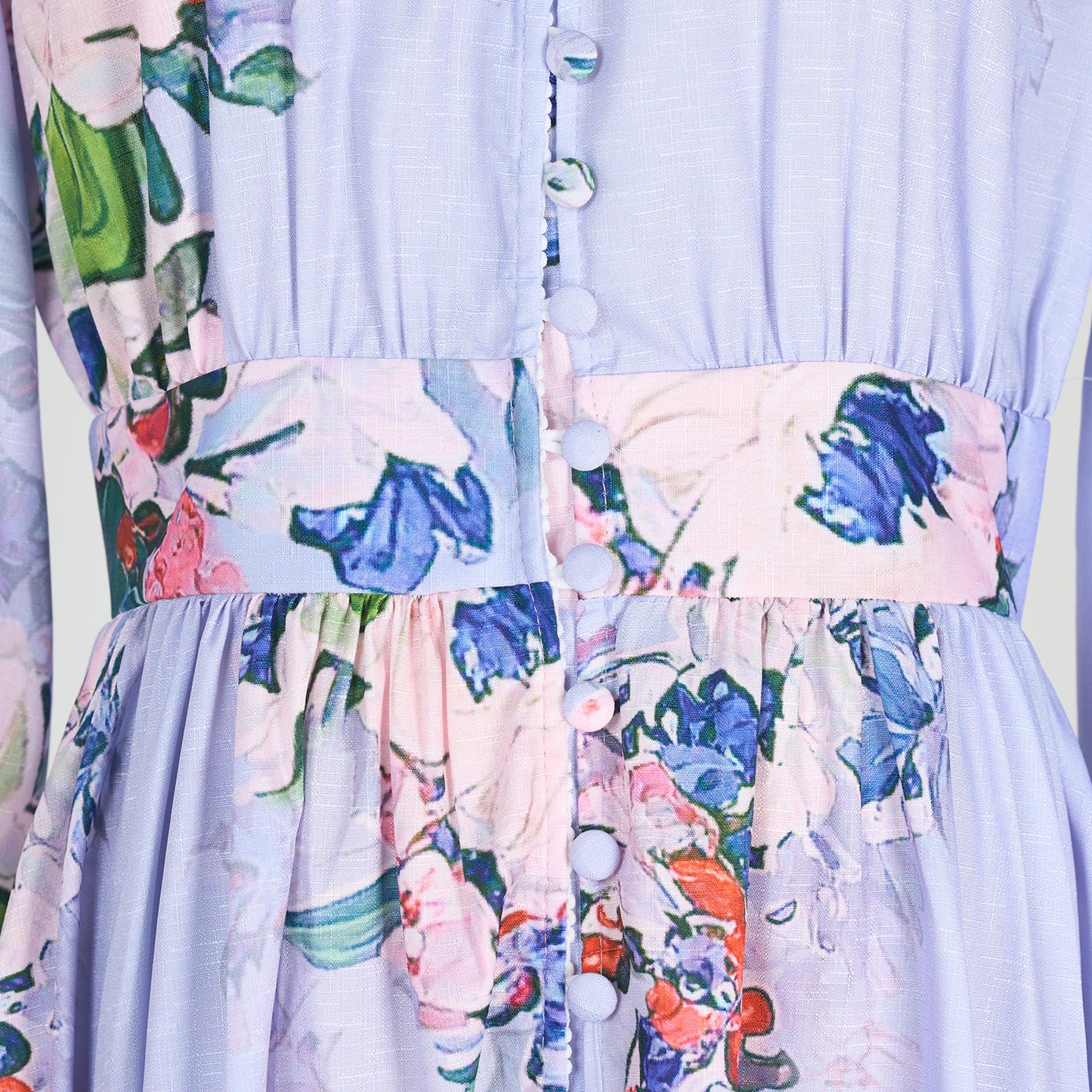 V-neck Buckle Lantern Sleeves Long Dress