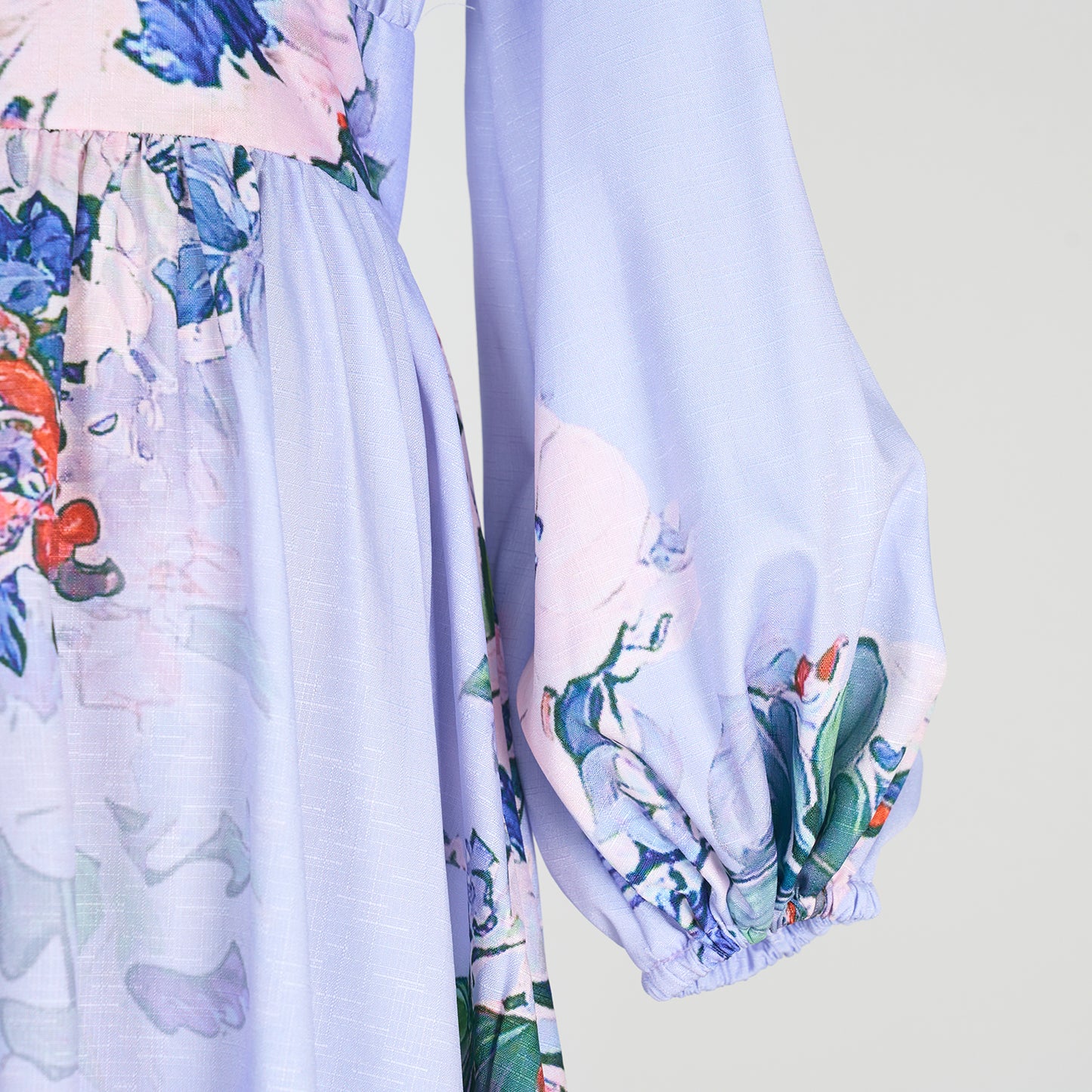 V-neck Buckle Lantern Sleeves Long Dress