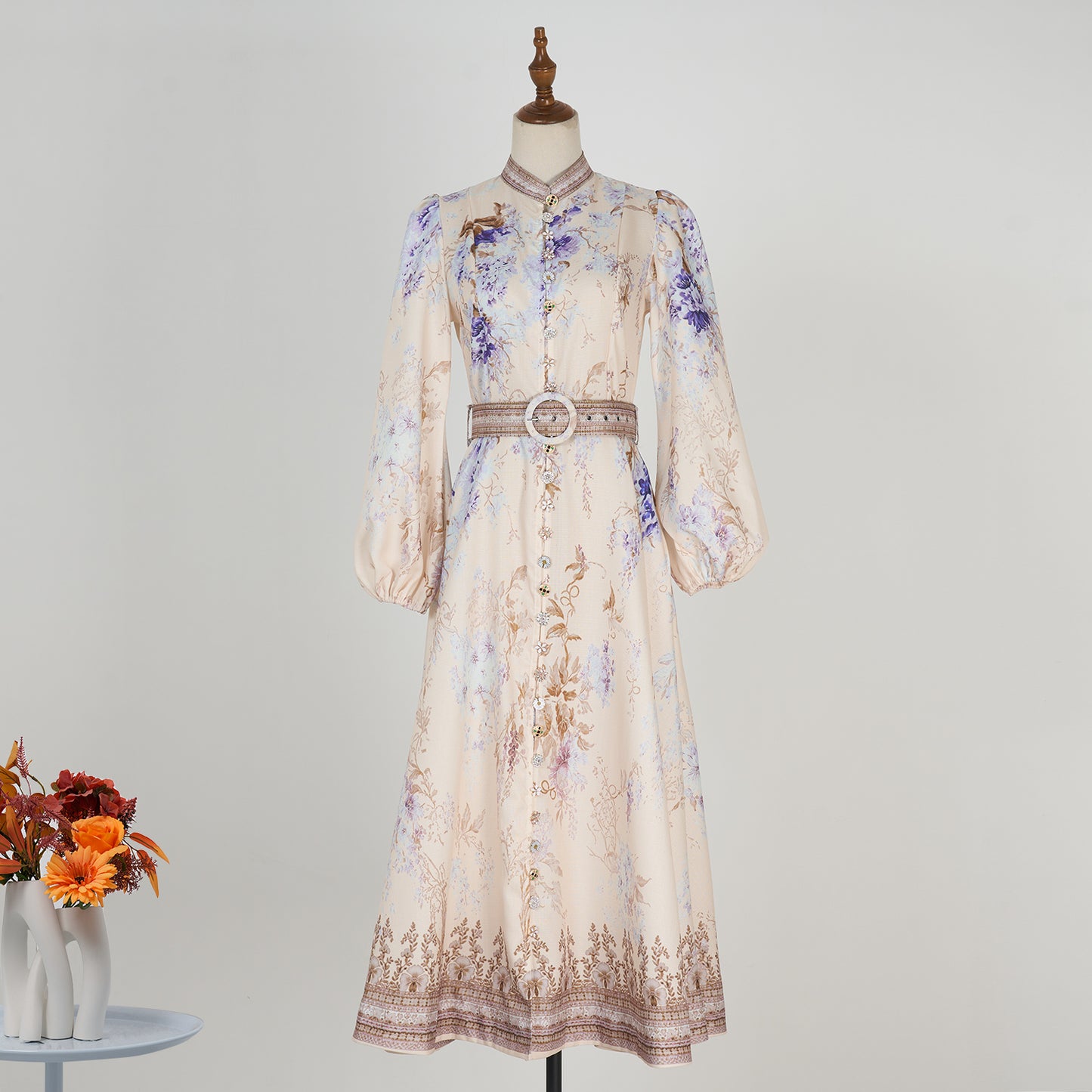 Printed Long Sleeve Elegant Dress