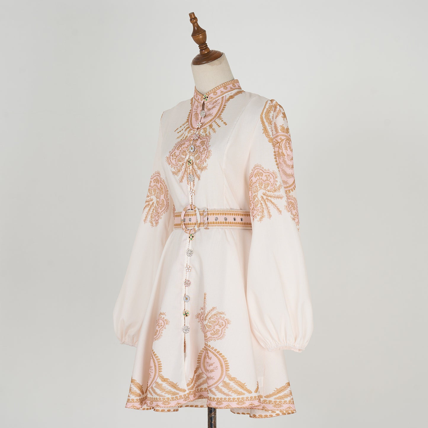 Stand Collar Printed Short Dress
