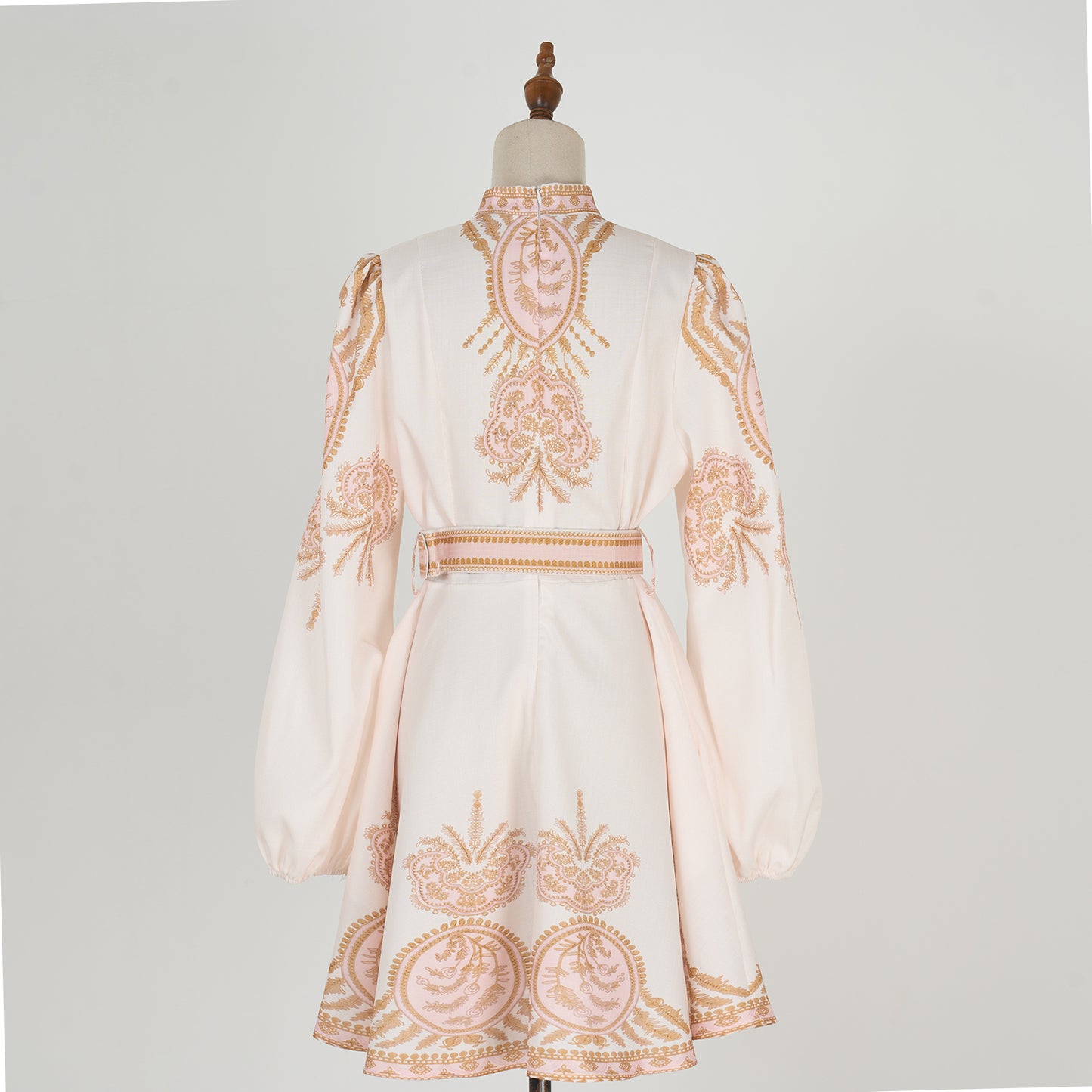 Stand Collar Printed Short Dress