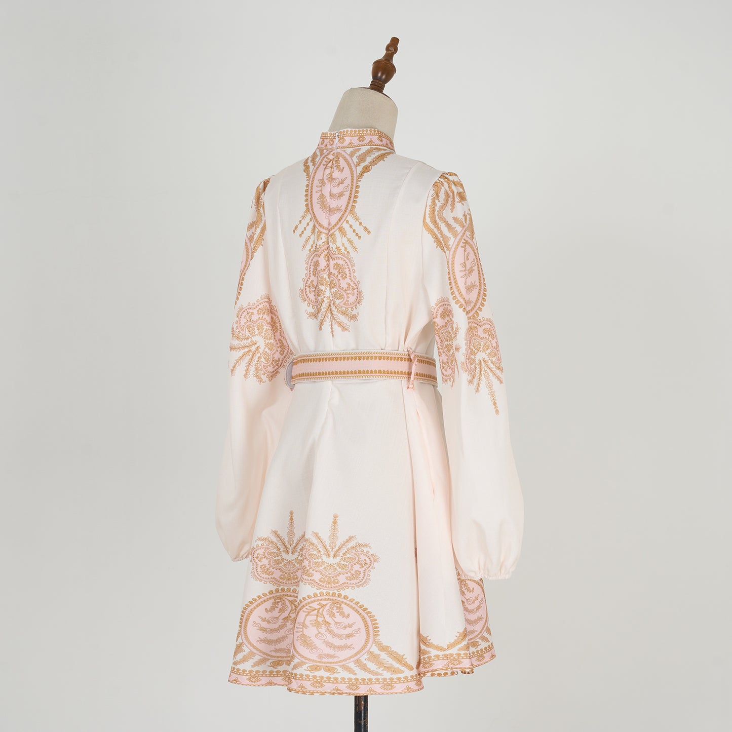 Stand Collar Printed Short Dress