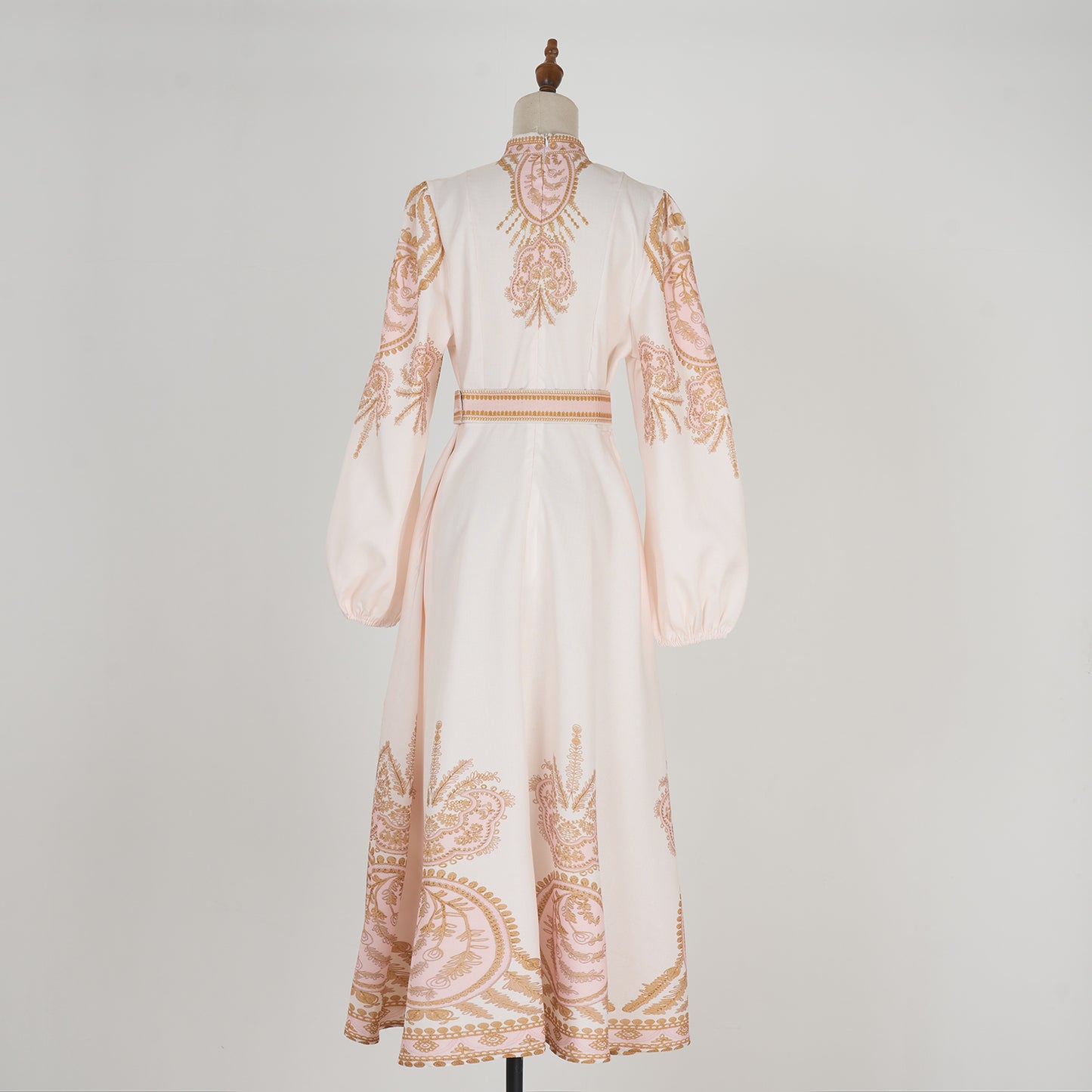 Stand Collar Printed Button Maxi Dress