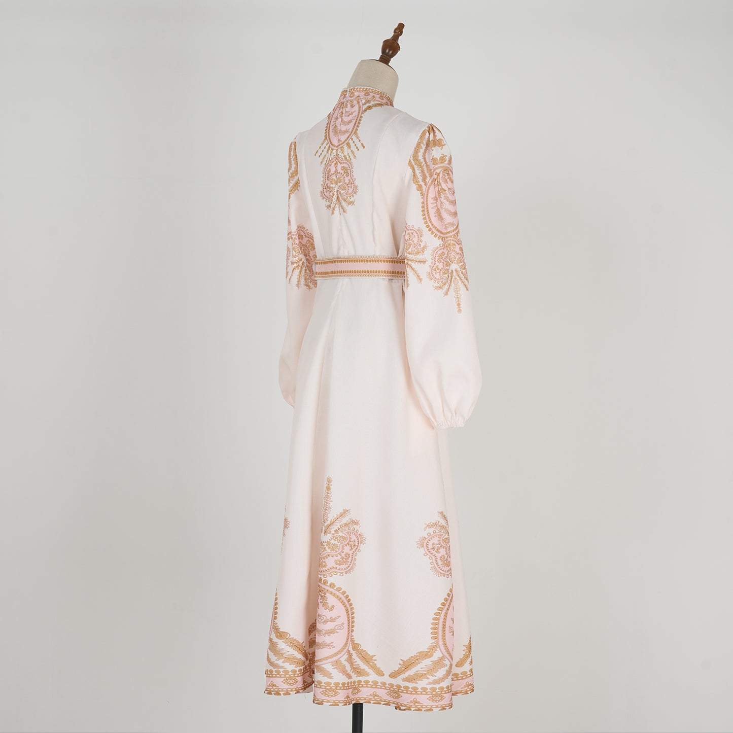 Stand Collar Printed Button Maxi Dress