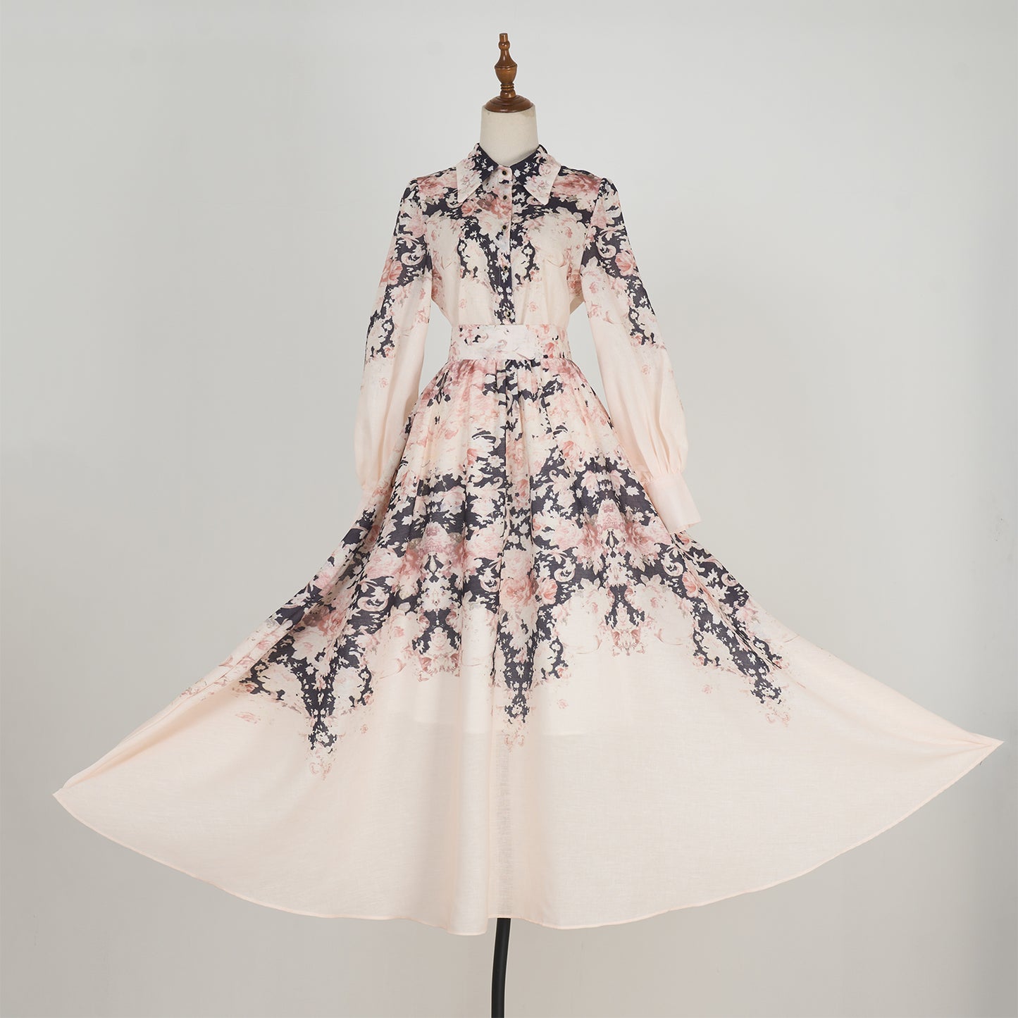 Flower Pattern Long Sleeve Blouse & Long Skirt Set