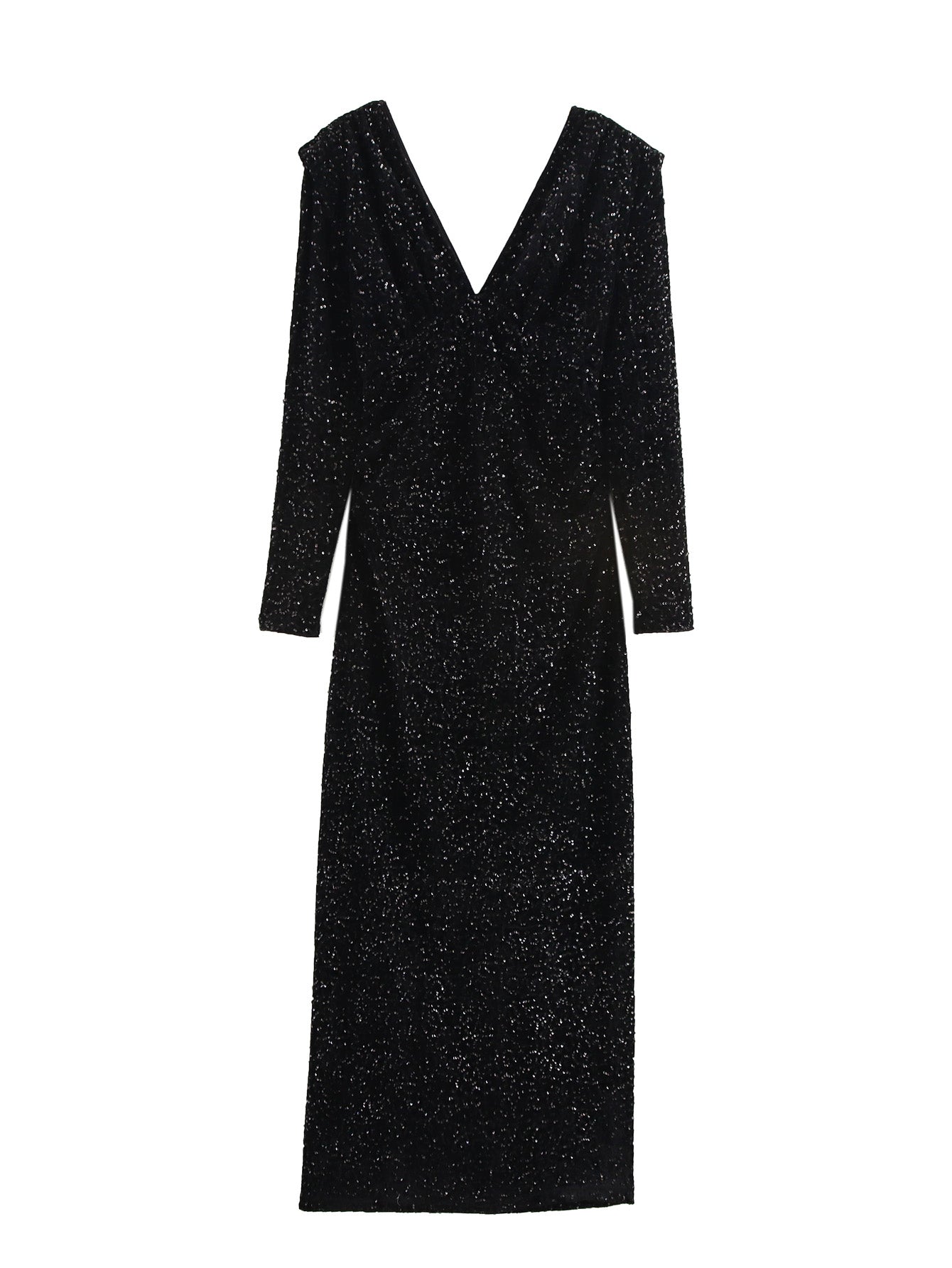 Sequin Black Padded Shoulder Dress