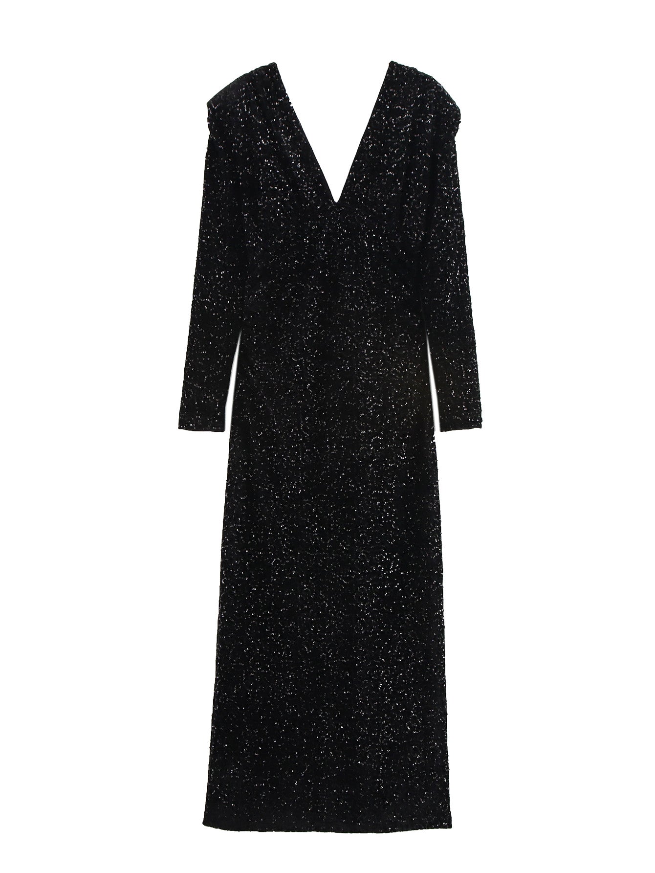 Sequin Black Padded Shoulder Dress