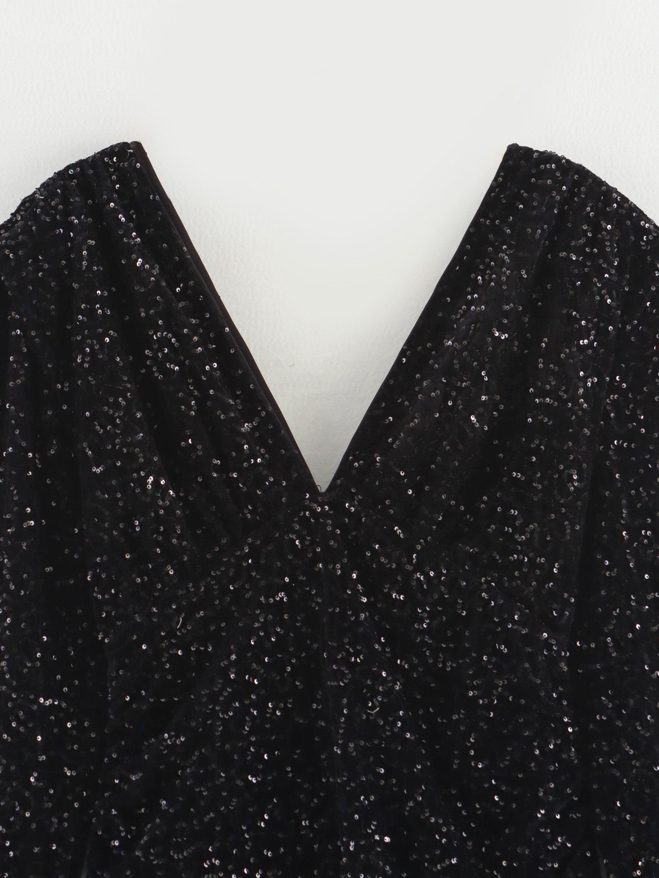 Sequin Black Padded Shoulder Dress