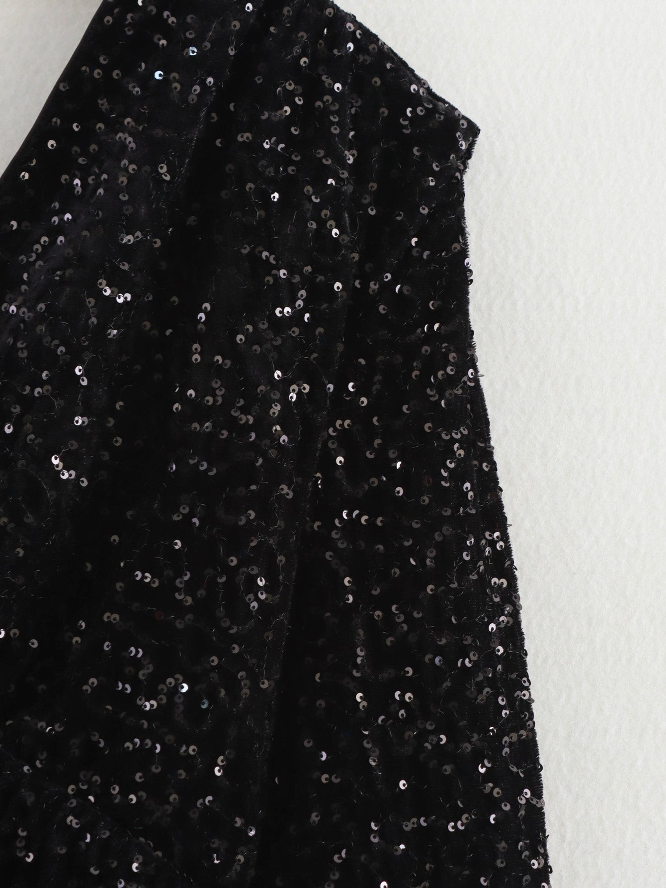 Sequin Black Padded Shoulder Dress