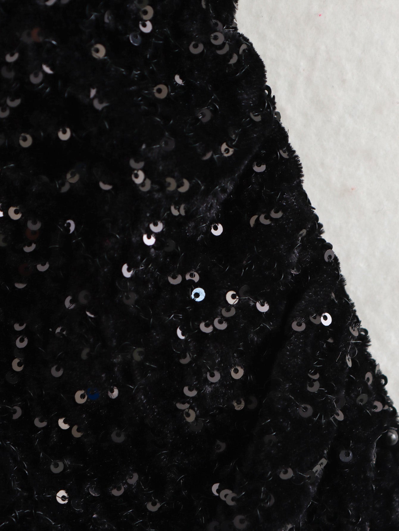 Sequin Black Padded Shoulder Dress