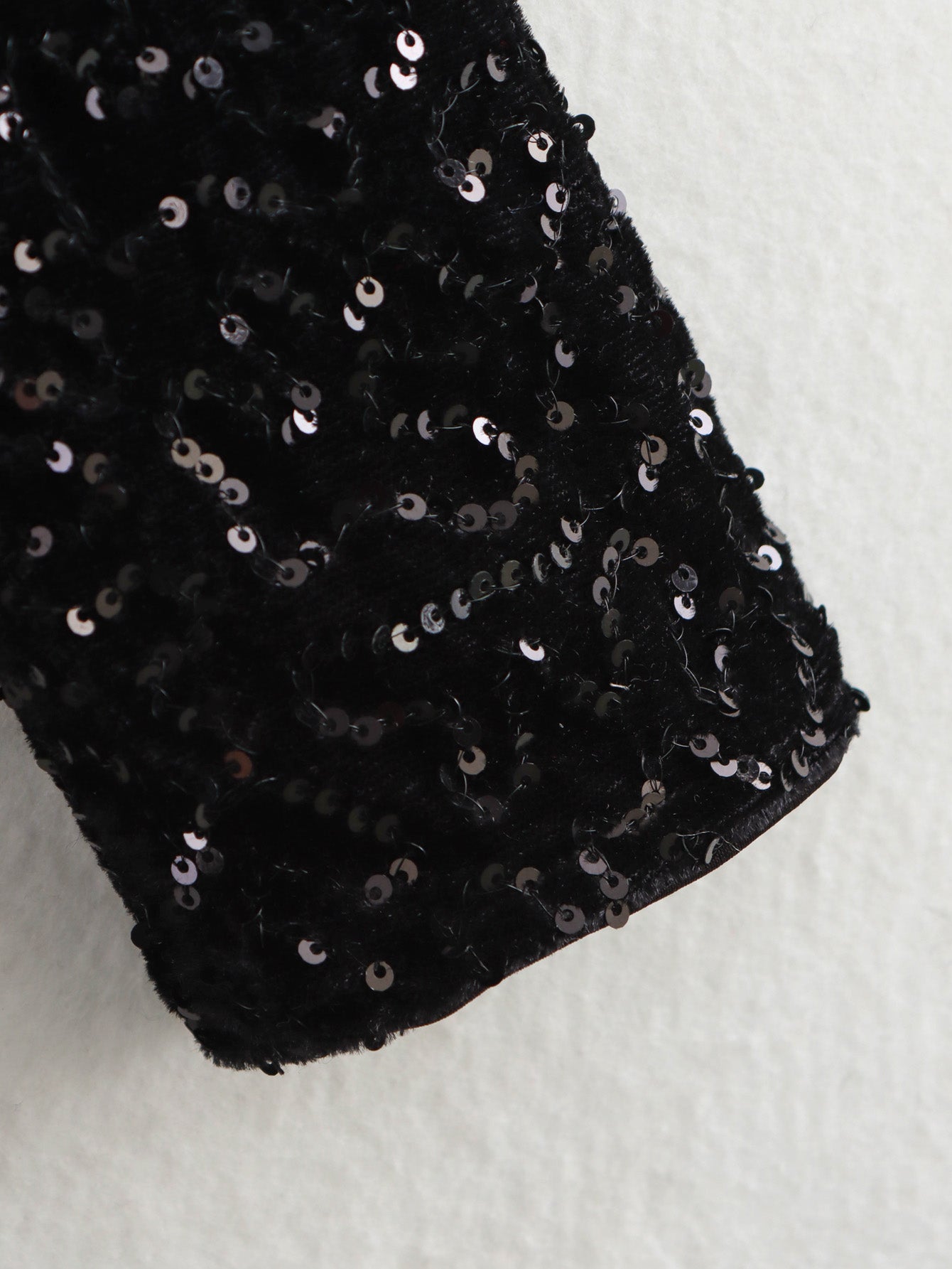 Sequin Black Padded Shoulder Dress