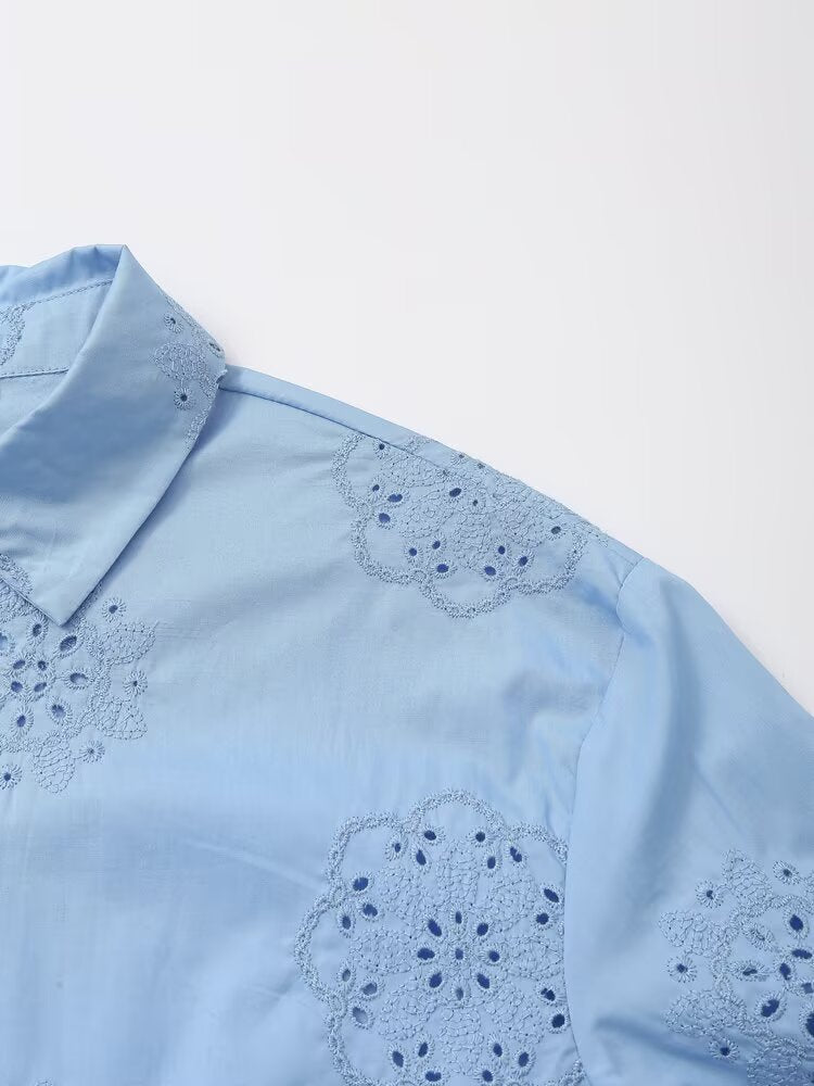Women Clothing Top Product Embroidered Decorative Poplin Shirt