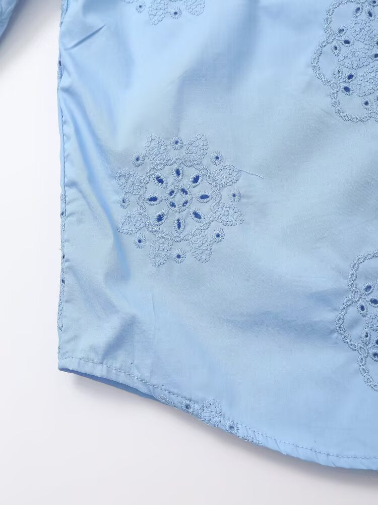 Women Clothing Top Product Embroidered Decorative Poplin Shirt