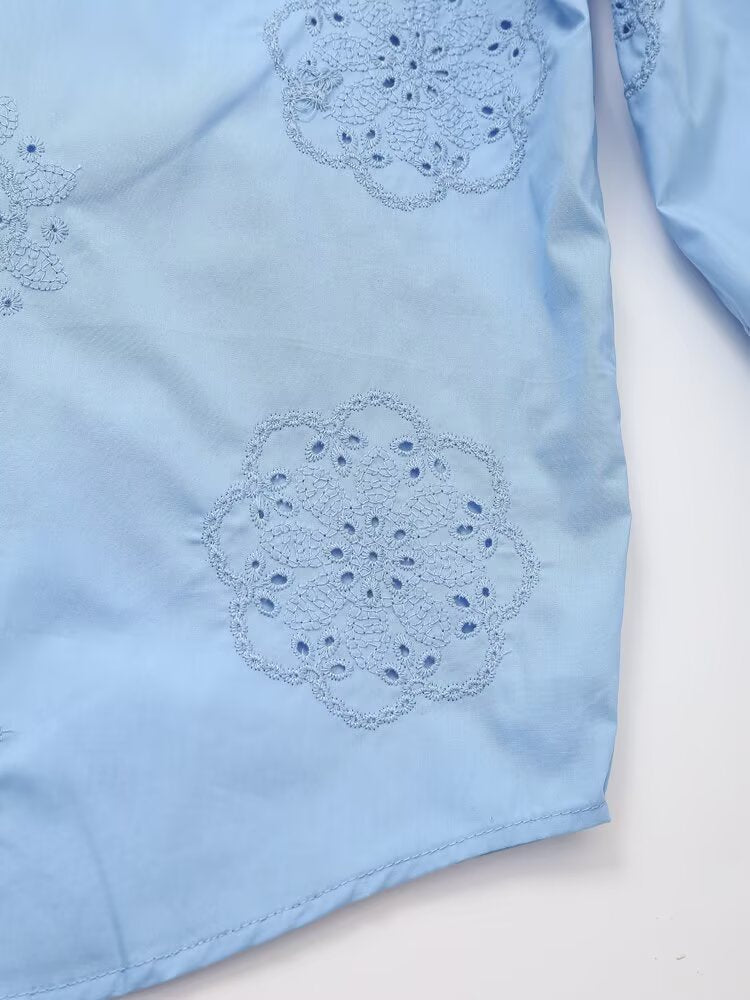 Women Clothing Top Product Embroidered Decorative Poplin Shirt