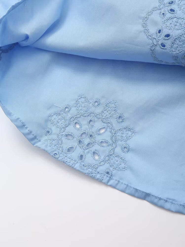 Women Clothing Top Product Embroidered Decorative Poplin Shirt
