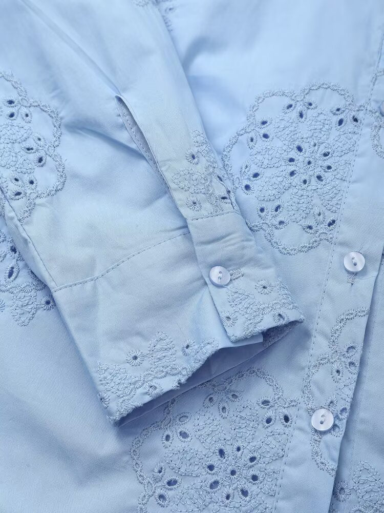 Women Clothing Top Product Embroidered Decorative Poplin Shirt