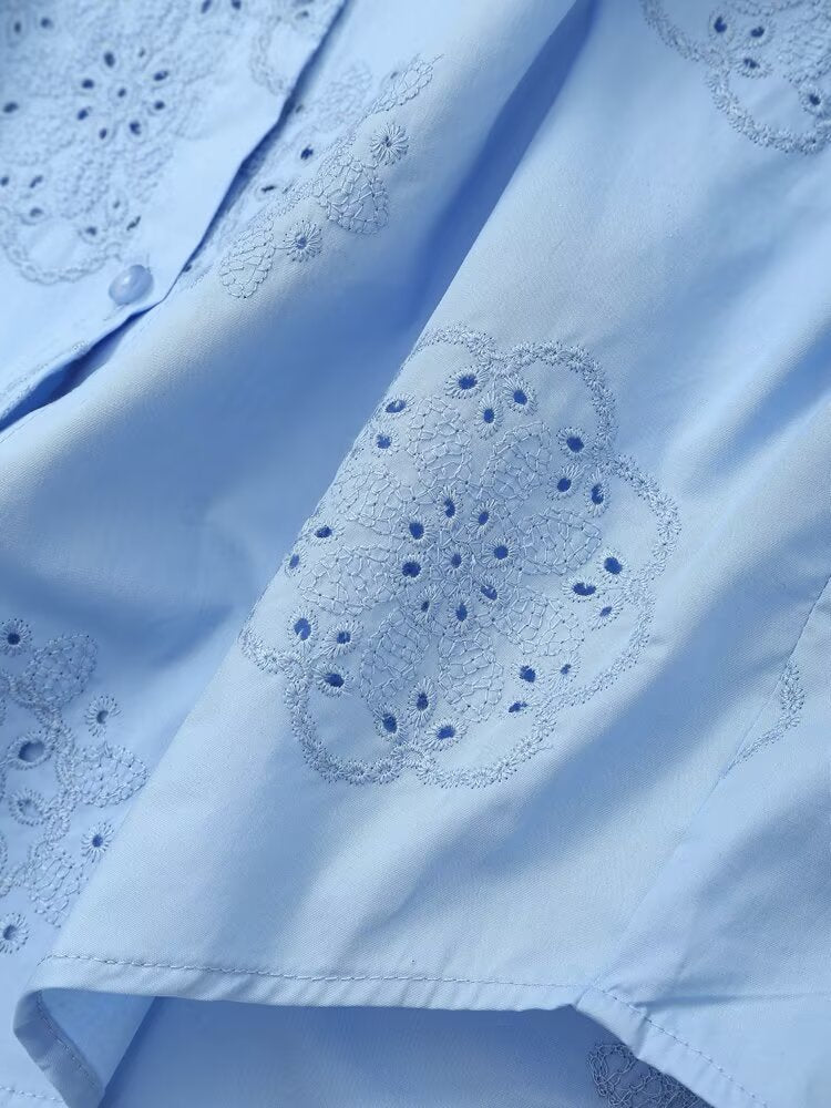 Women Clothing Top Product Embroidered Decorative Poplin Shirt