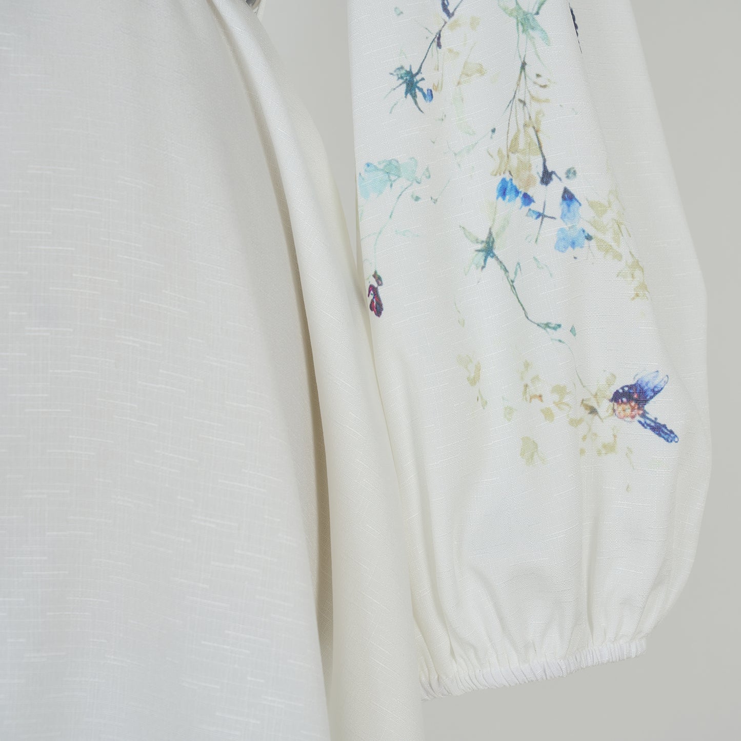 Bubble Long Sleeved Print Blue Flower Dress w/ Belt