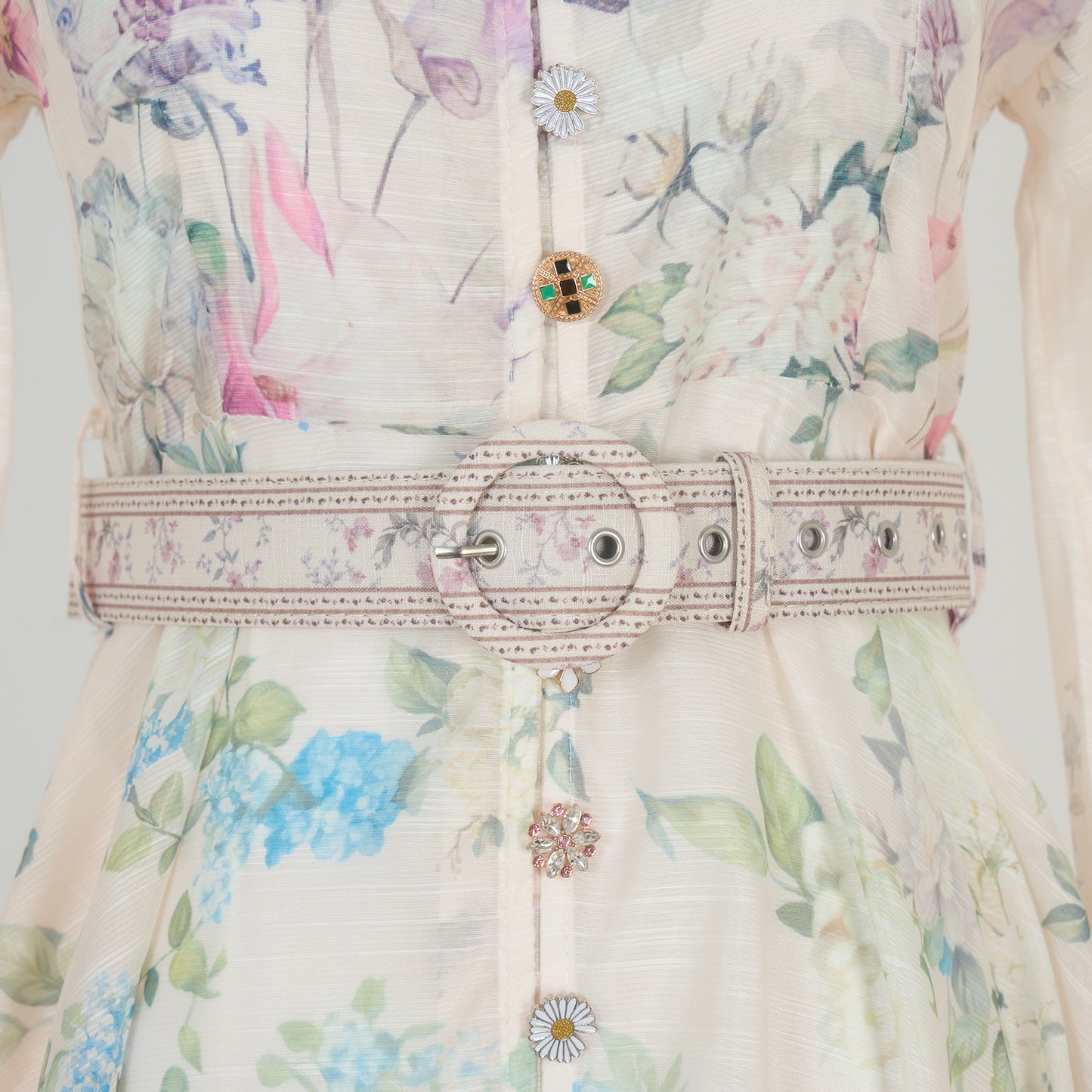 Graceful Stand-Up Collar Lantern Sleeve Dress w/ Belt