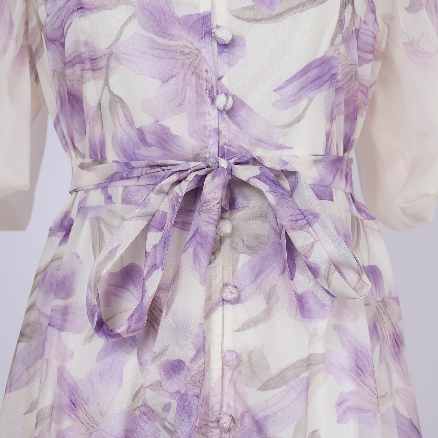 Elegant Short Sleeved Long Dress With Printed Pattern
