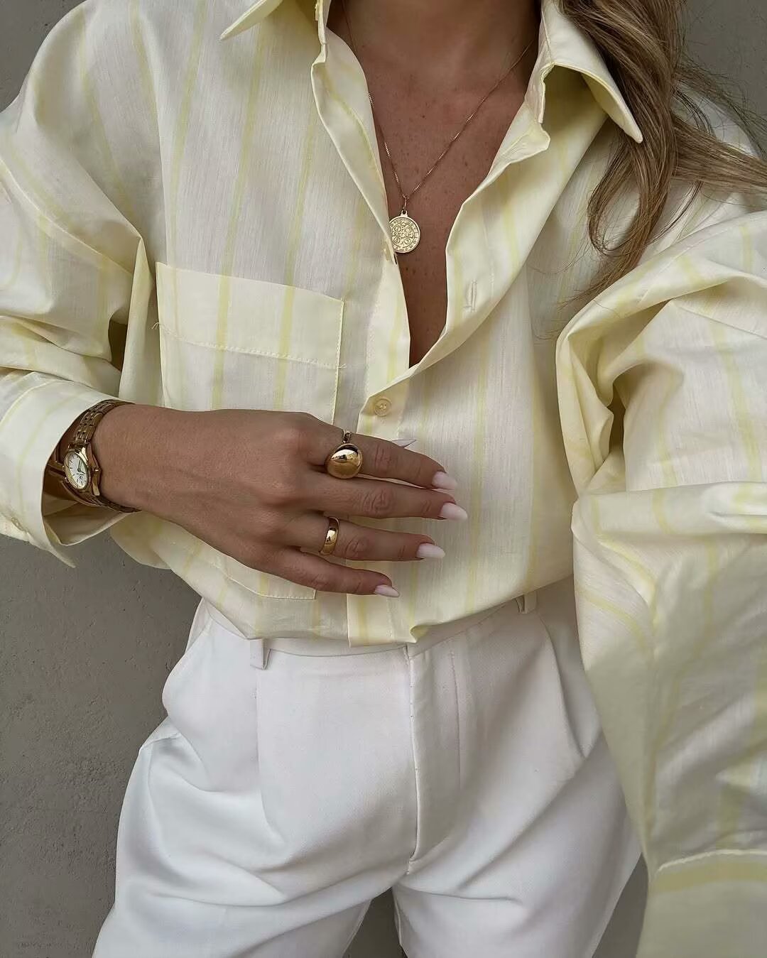 Butter Yellow Striped Button-down Shirt