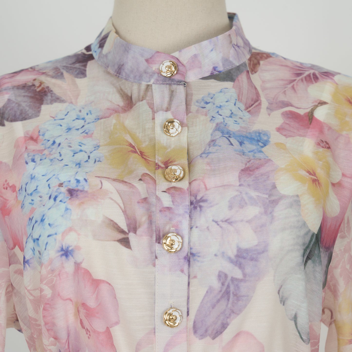 Long Sleeved Floral Printed Blouse & Skirt Set