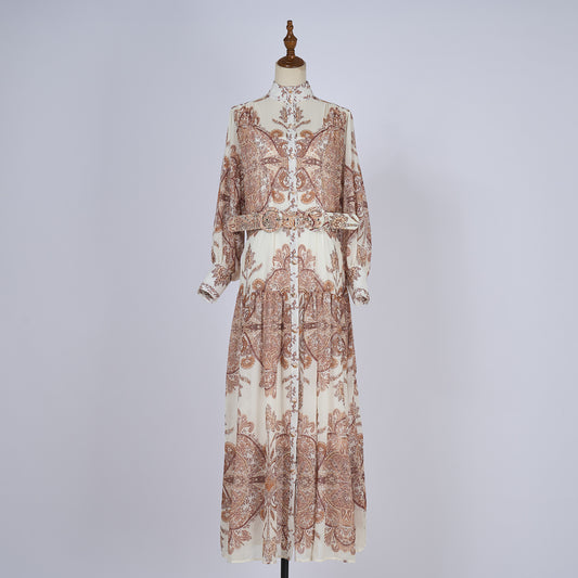 Loose And Slim Fitting V Neck Dress With Belt